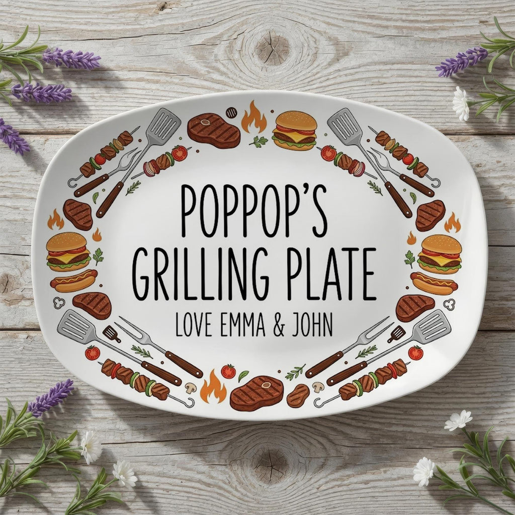 Personalized BBQ Grilling Platter_ Custom Grill Plate With Name, Poppop Grilling Plate