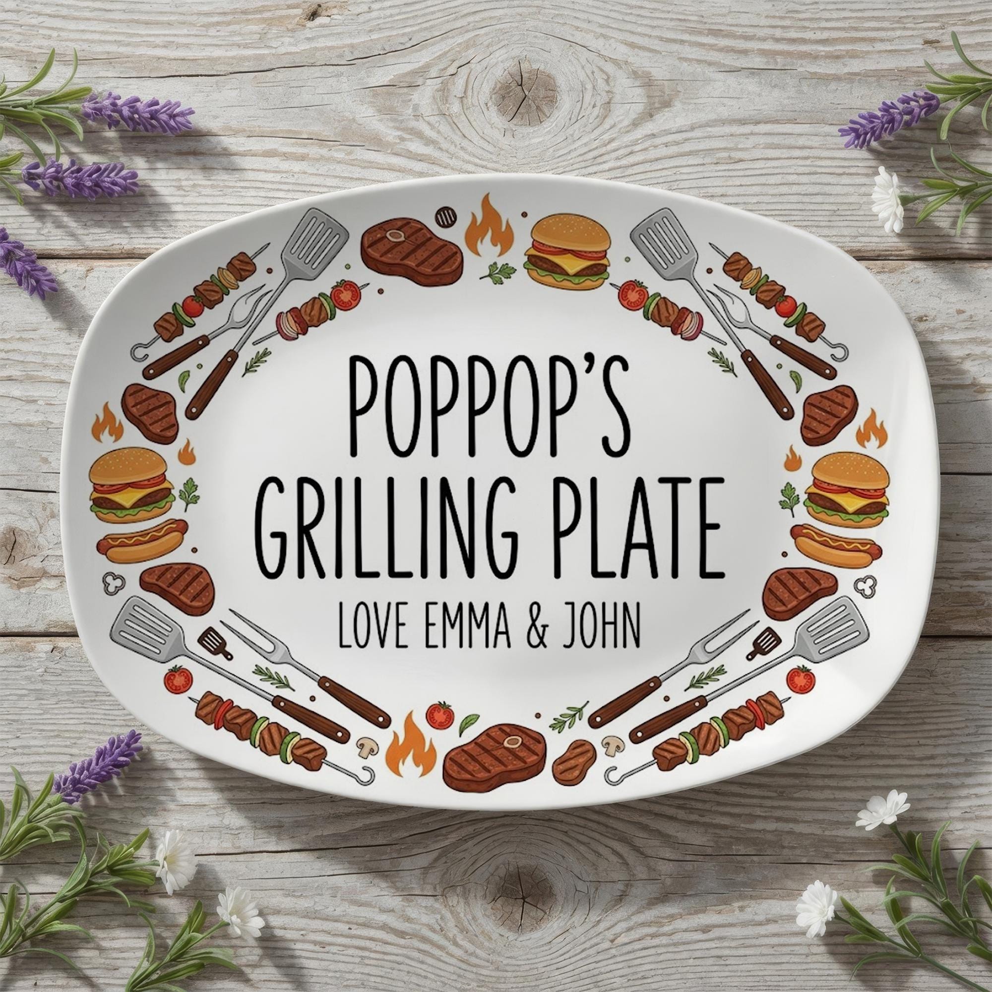 Personalized BBQ Grilling Platter_ Custom Grill Plate With Name, Poppop Grilling Plate