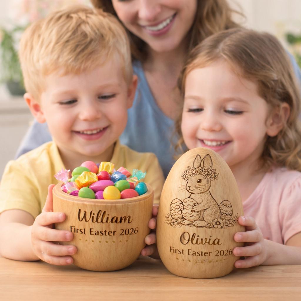 Personalized Wooden Easter Egg_ Engraved Hollow Egg Decor 2026 Custom Name Gift