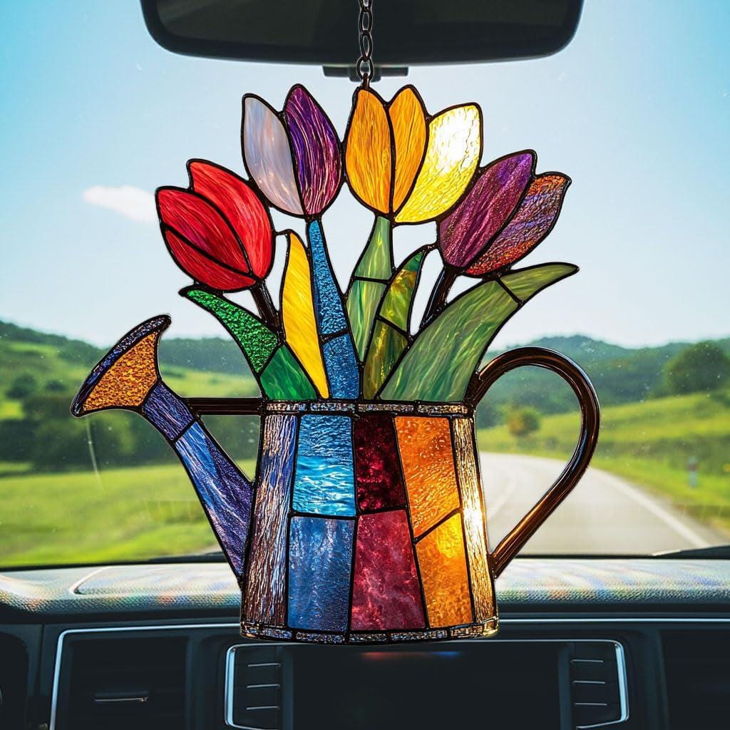 Colorful Tulips Acrylic Ornament, Flat 2D Window Hanging Decor, Garden Floral Sun Catcher Gift for Mom Grandma Women
