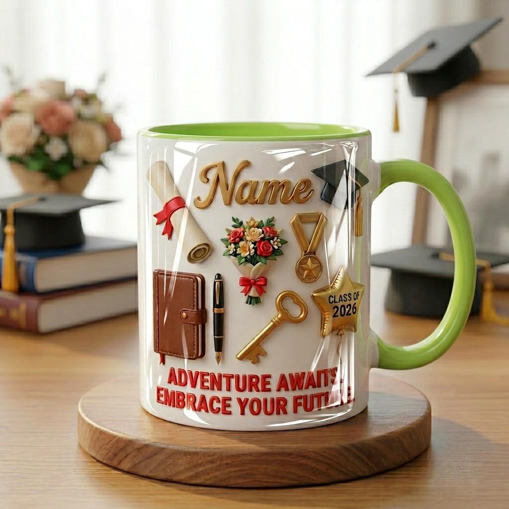 Personalized Graduation 2026 Mug, Faux 3D Effect Ceramic Coffee Cup, Custom Senior Keepsake Gift, Congrats Grad Mug