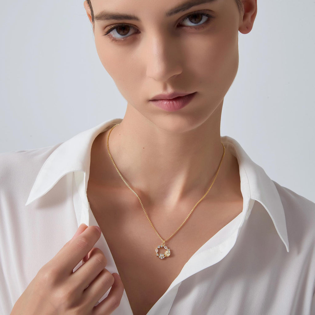 Handmade Opal Tulip Flower Necklace, Dainty Gold Tulip Circle Pendant, Sterling Silver Friendship Jewelry, Trendy Best Friend Gift