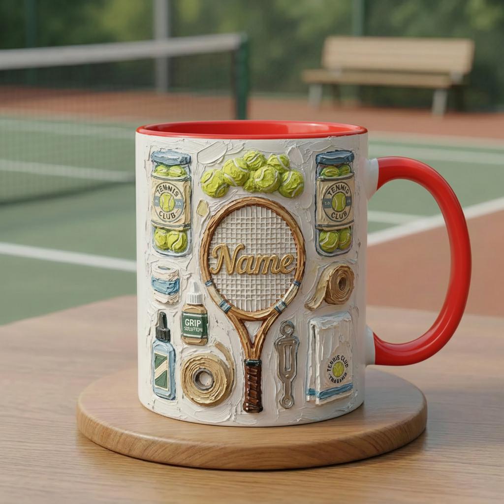 3D Tennis Mug, Oil Painting Effect Coffee Cup, Tennis Player Gift, Vintage Sports Mug, Tennis Lover Gift