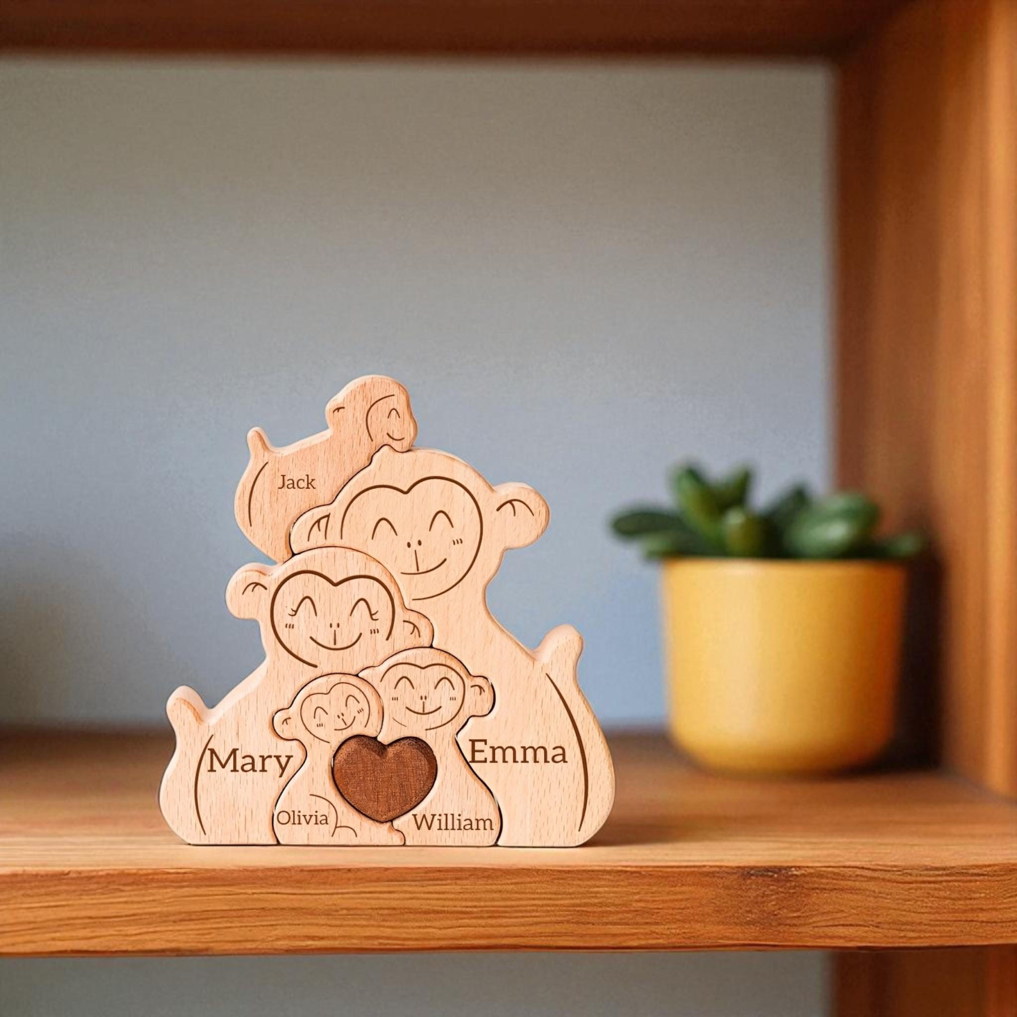 Monkey Family Puzzle, Personalised Wooden Family Puzzle, Christmas Family Gift, Adoption Gift, Home Decor, Family Gift, Family Reunion Gift