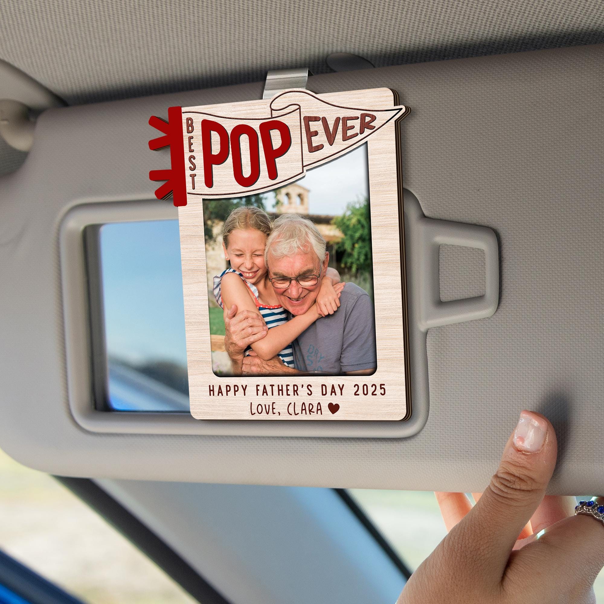 Custom Fathers Day Car Visor Clip Photo Frame, Custom Photo Sun Visor Clip for Dad Grandpa, Fathers Day Gift From Kids, Family Photo Gift