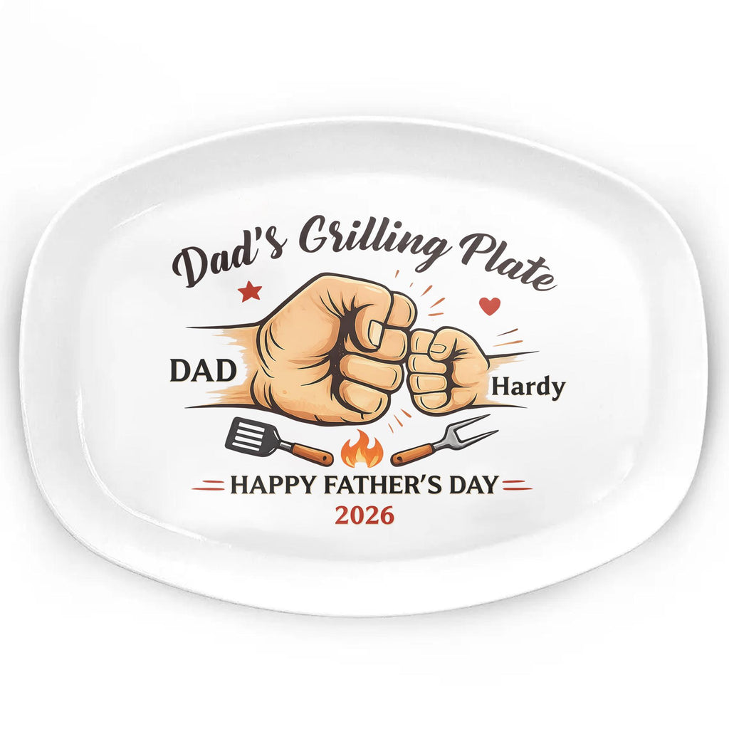 Custom Fist Bump Grilling Plate for Dad, Custom Name Platter, Funny Decor Platter for Papa, Father Day Gift