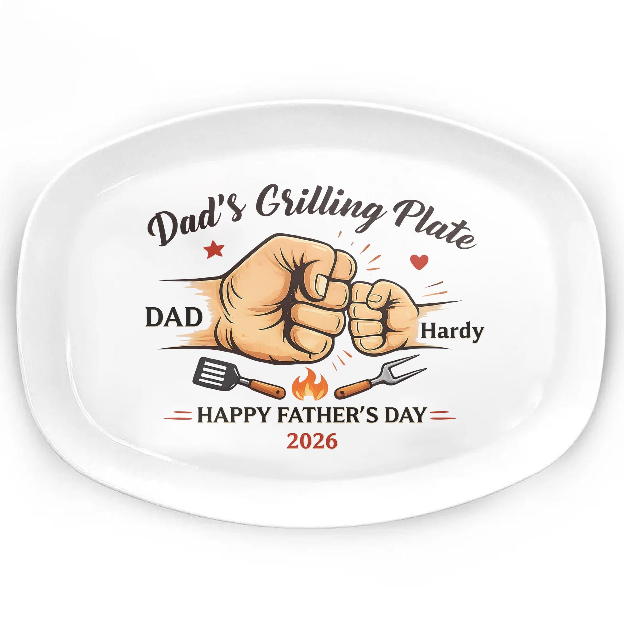 Custom Fist Bump Grilling Plate for Dad, Custom Name Platter, Funny Decor Platter for Papa, Father Day Gift
