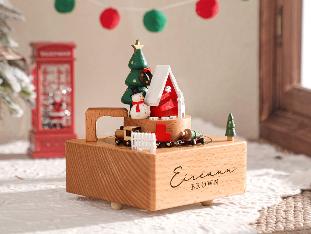 Christmas Gift Train, Custom Wooden Handmade Music Box, 1st Birthday, Engraved Baby Name Music Box, Newborn Gift, Christmas Gift