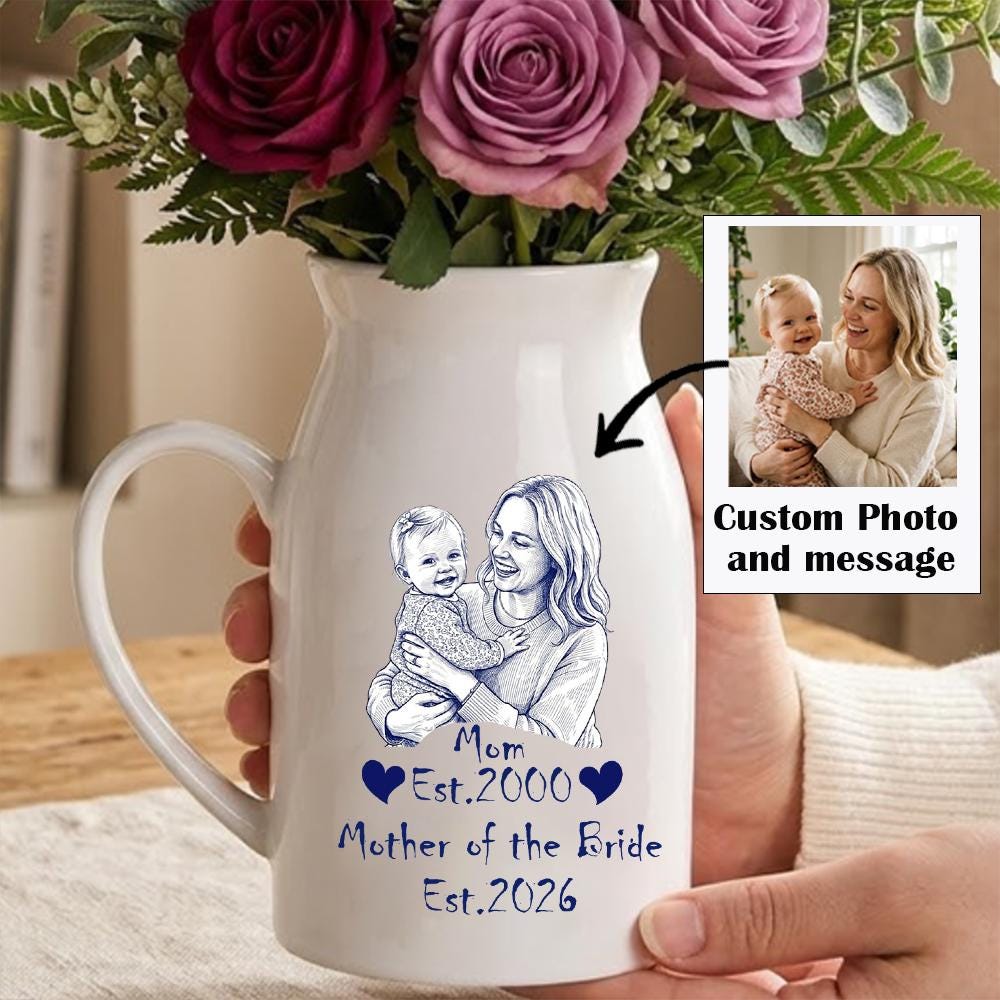 Gifts for Mother of the Bride, Personalized Photo Vase for Mom, Custom Wedding Gift for Mother From Daughter, Keepsake Picture Flower Vase