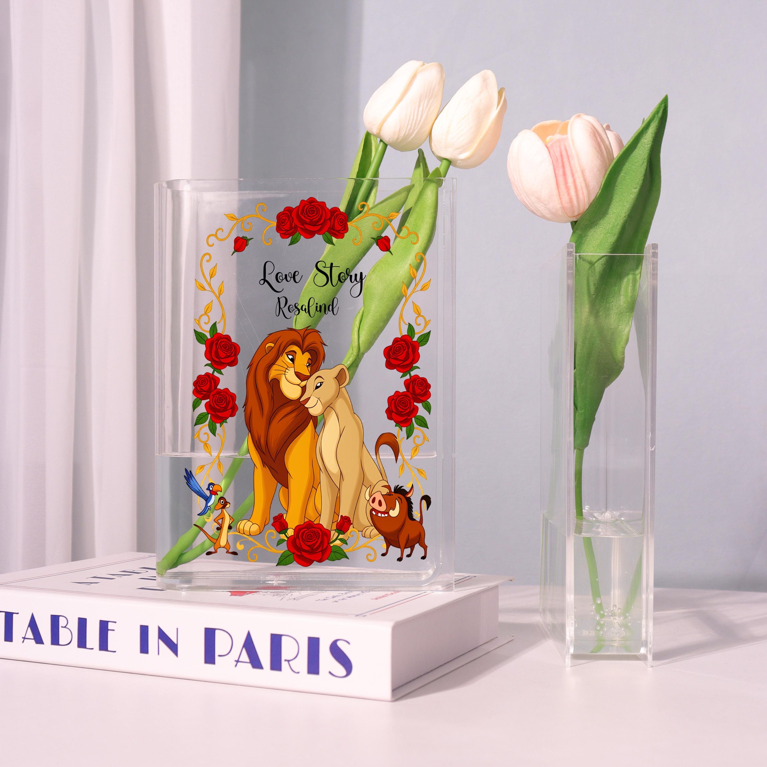 Lion King Acrylic Book Vase, Love Story Bookish Vase, Simba and Nala Book Shaped Vase, Magical Storybook Decor, Cartoon Gift for Book Lovers