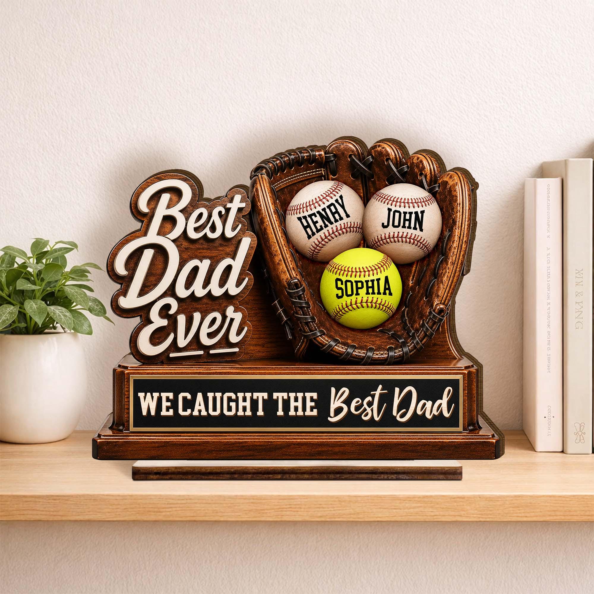 Personalized Baseball Glove Plaque, Custom Kids Names, Dad Ever Keepsake