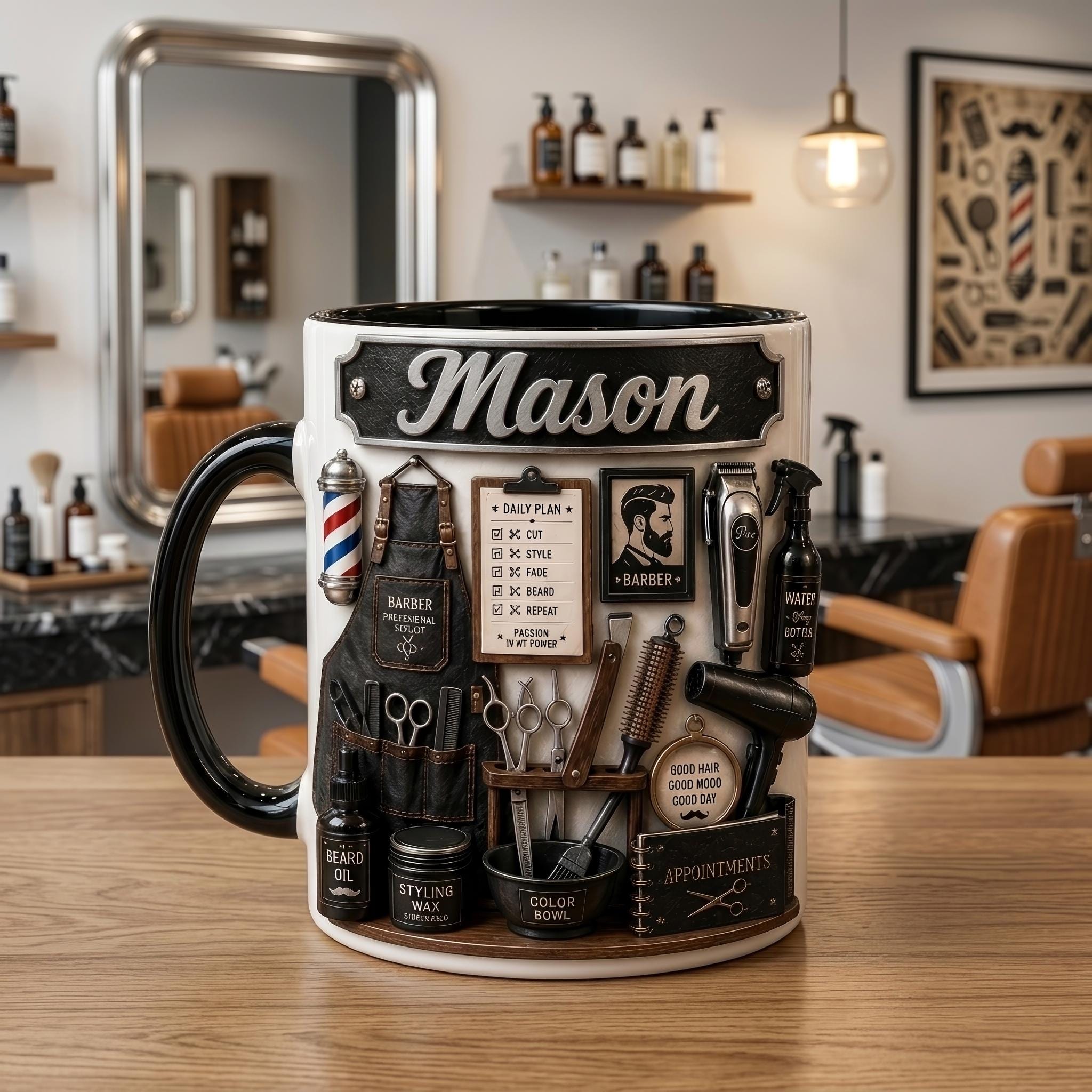 Personalized Barber Mug, Barber Shop Coffee Cup, Custom Hairstylist Gift Mug, Barber Appreciation Gift, Salon Coffee Cup