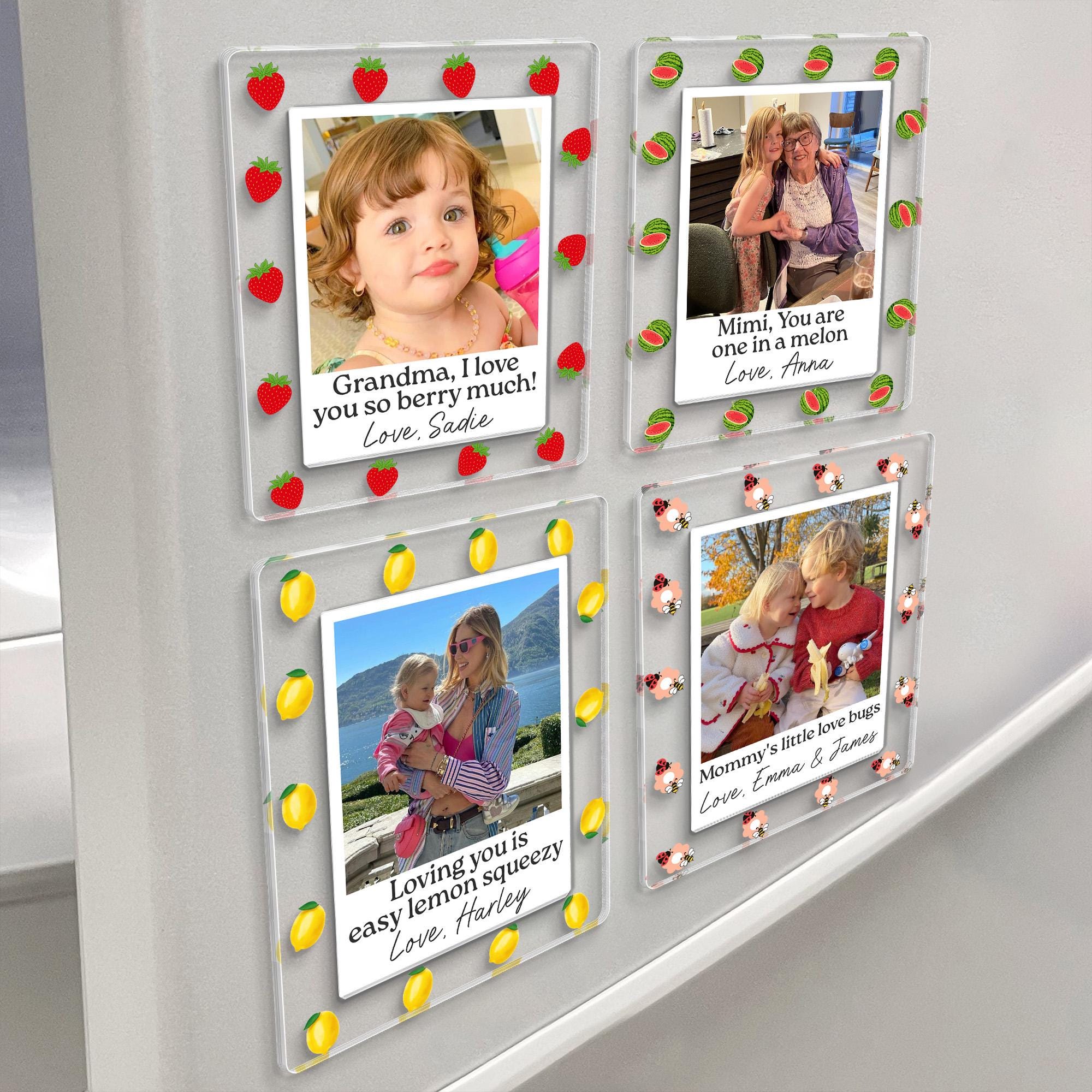 Personalized Mother's Day Photo Magnet_ Custom Kids Photo Magnet, Strawberry Magnet, Gift for Grandma, Mothers Day Gift for Mom, Nana, Mimi