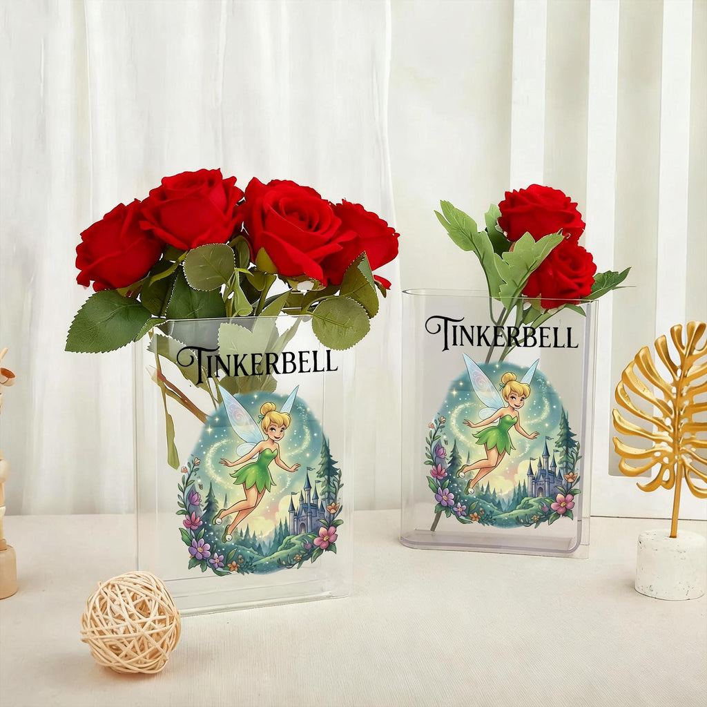 Tinkerbell Book Vase, Fairy Castle Acrylic Vase, Whimsical Bookish Decor, Clear Book Shaped Flower Vase, Fantasy Gift for Book Lover