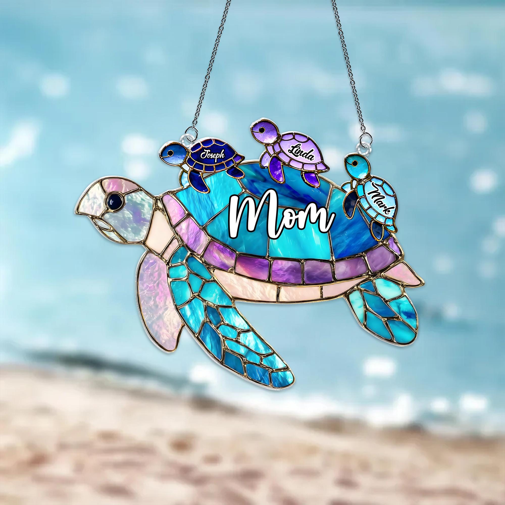 Personalized Grandma Turtle Acrylic Suncatcher, Nature Window Decor, Custom Family Names Hanging Window Decor