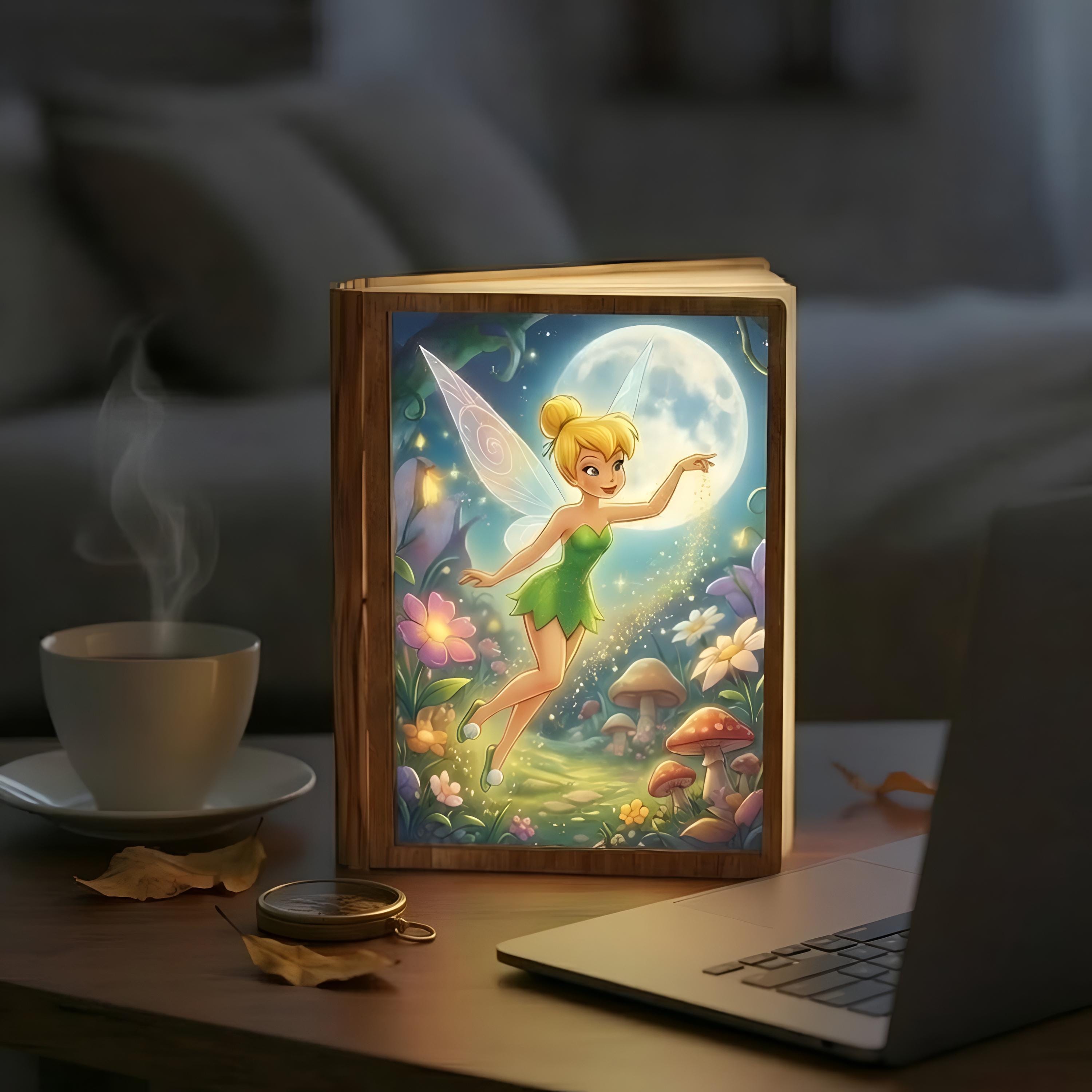 Personalized Tinkerbell Book Lamp, Folding LED Wooden Night Light, Magical Disney Inspired Nursery Decor, Unique Birthday Gift for Girls