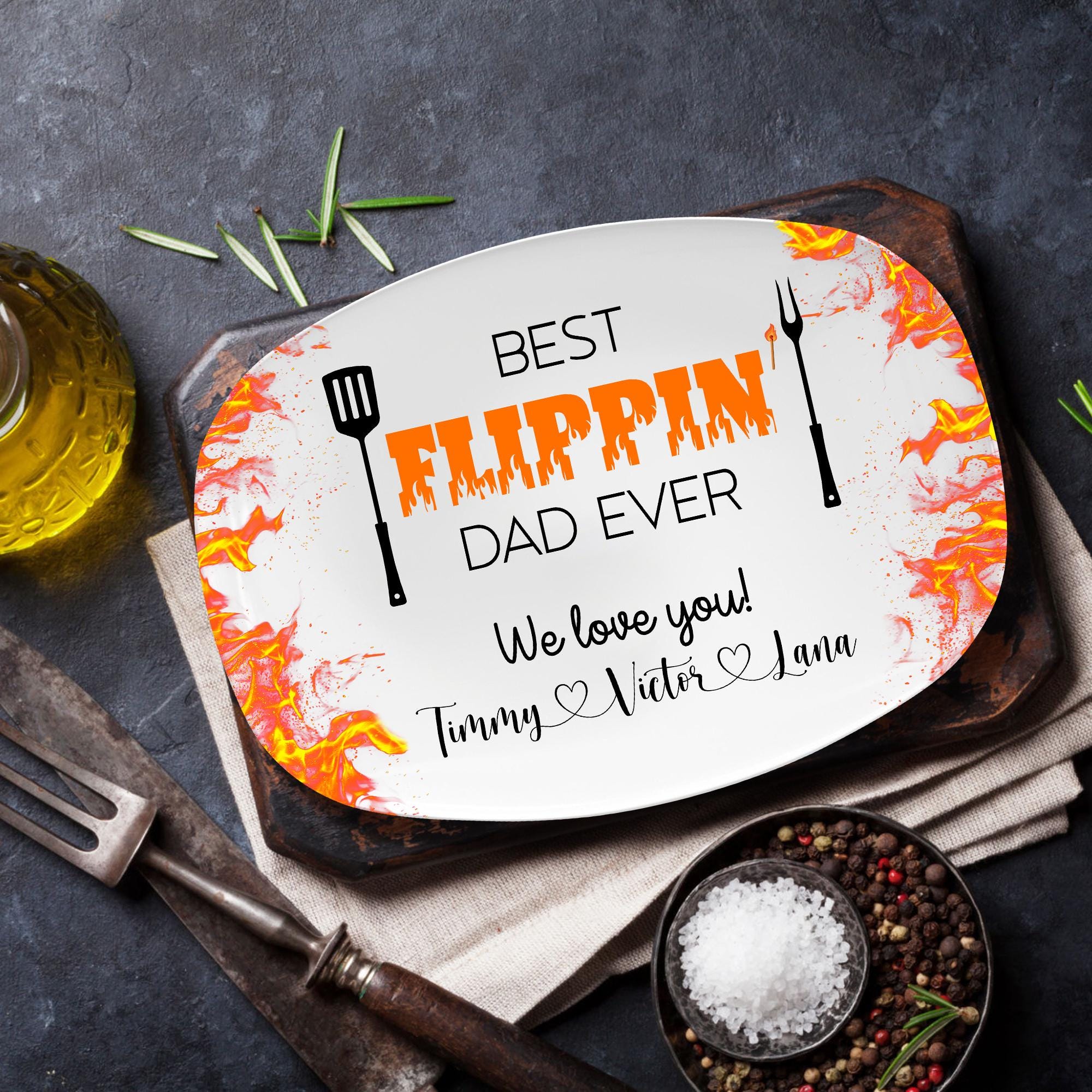Personalized Grilling Platter for Dad, Personalized Best Flippin' Dad Ever Grill Plate Gift, Father's Day Gift, Dad Gift From Kids
