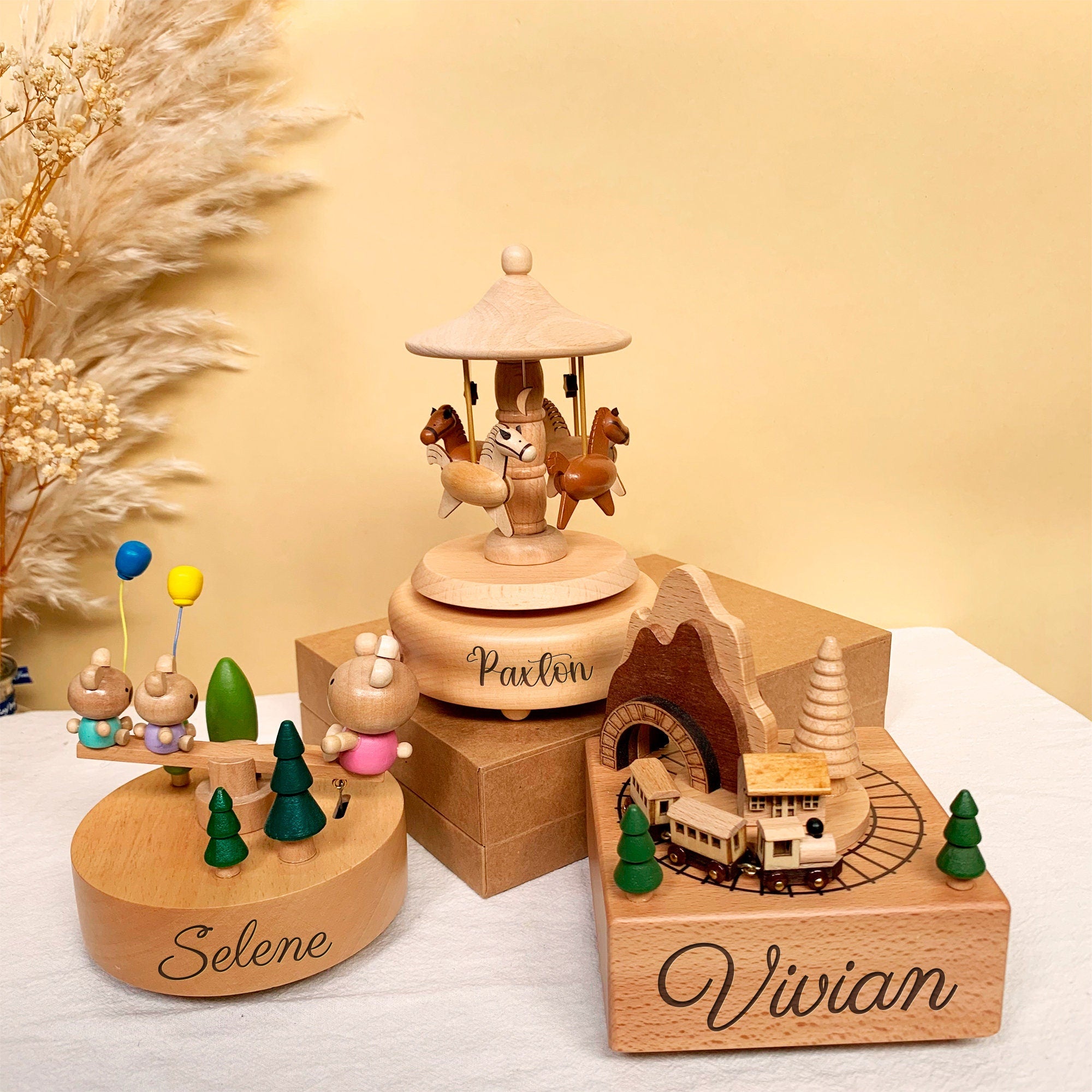 Custom Wooden Train Music Box, Wooden Baby Toys, Personalized Wooden Music Box, Baby Boy Birthday Gifts for Kids, Baby Wooden Music Box