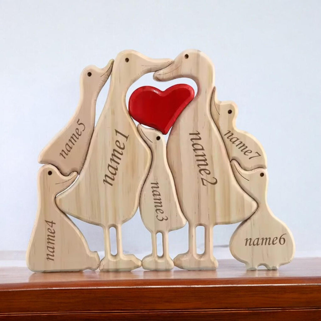 Personalised Wooden Duck Family Puzzle _ Custom Engraved Figurines _ Unique Family Gift, Mother’s Day Keepsake, Animal Lover Home DecorCustom Name Family Gift, Anniversary Housewarming Keepsake