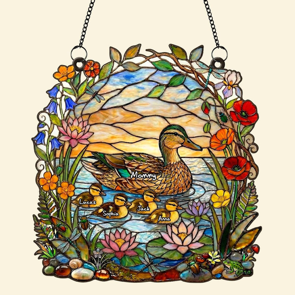 Ducky Mom Suncatcher Ornament, Personalized Family Window Decor, Mother's Day Keepsake