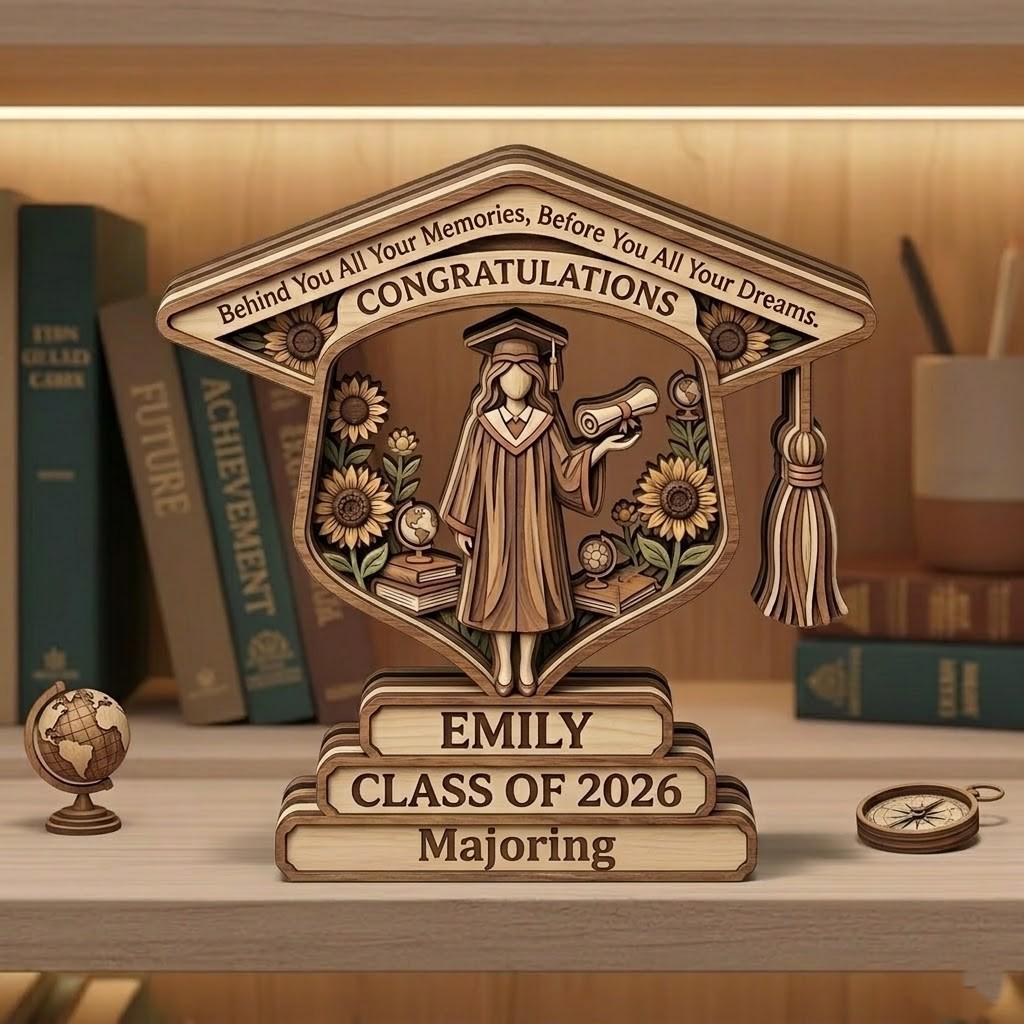 Personalized Graduation Wooden Block, Class of 2026 Keepsake, Custom Name Senior Gift, 3D Printed Wood Sign, High School Graduate Gift