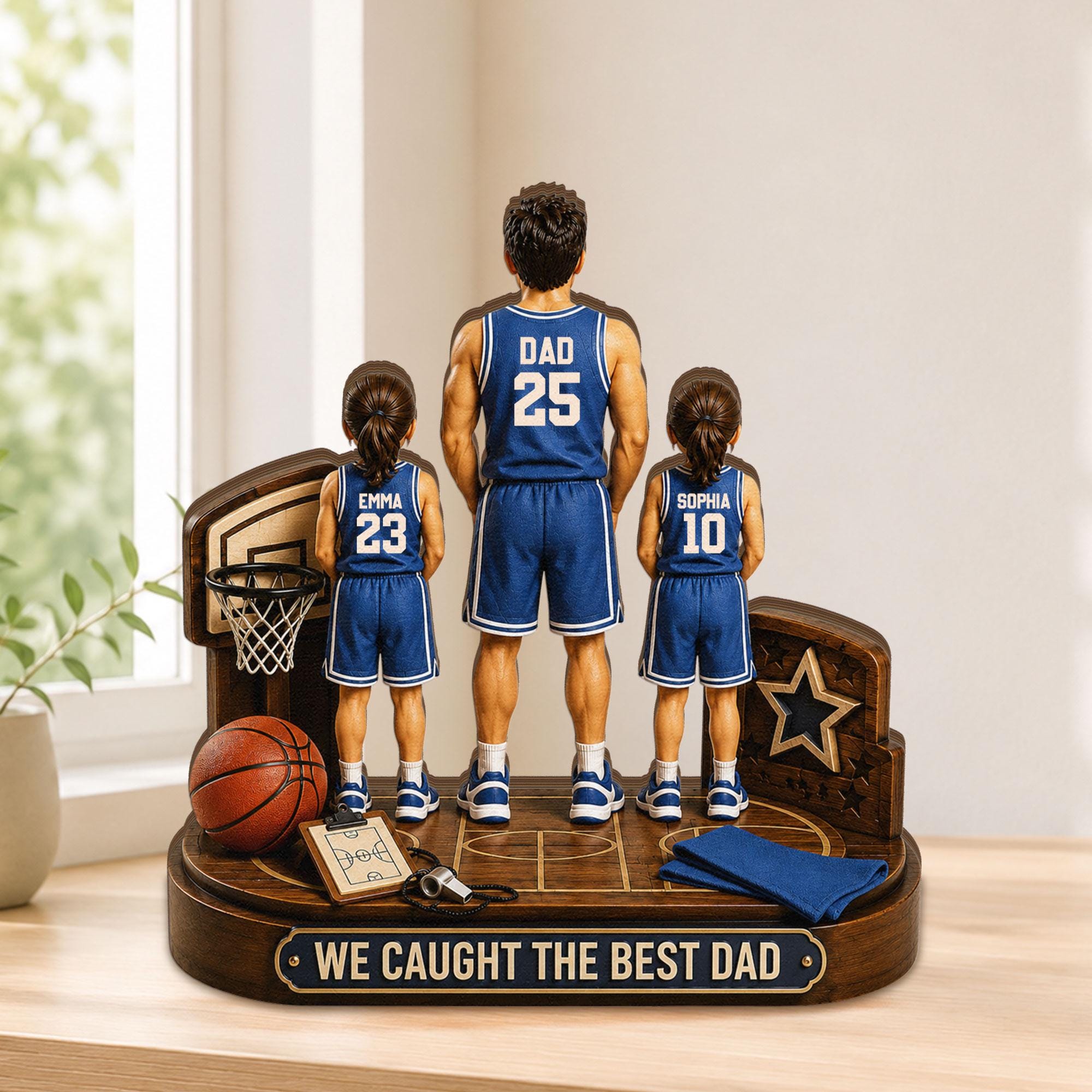 Wooden Dad Sign, Son's Hero Daughter's Love, Father's Day Gift, Papa PPersonalized Basketball Dad Wooden Block, Custom Kids Names Gift, Father’s Day Decor, Basketball Dad Keepsake, Family Wood Sign
