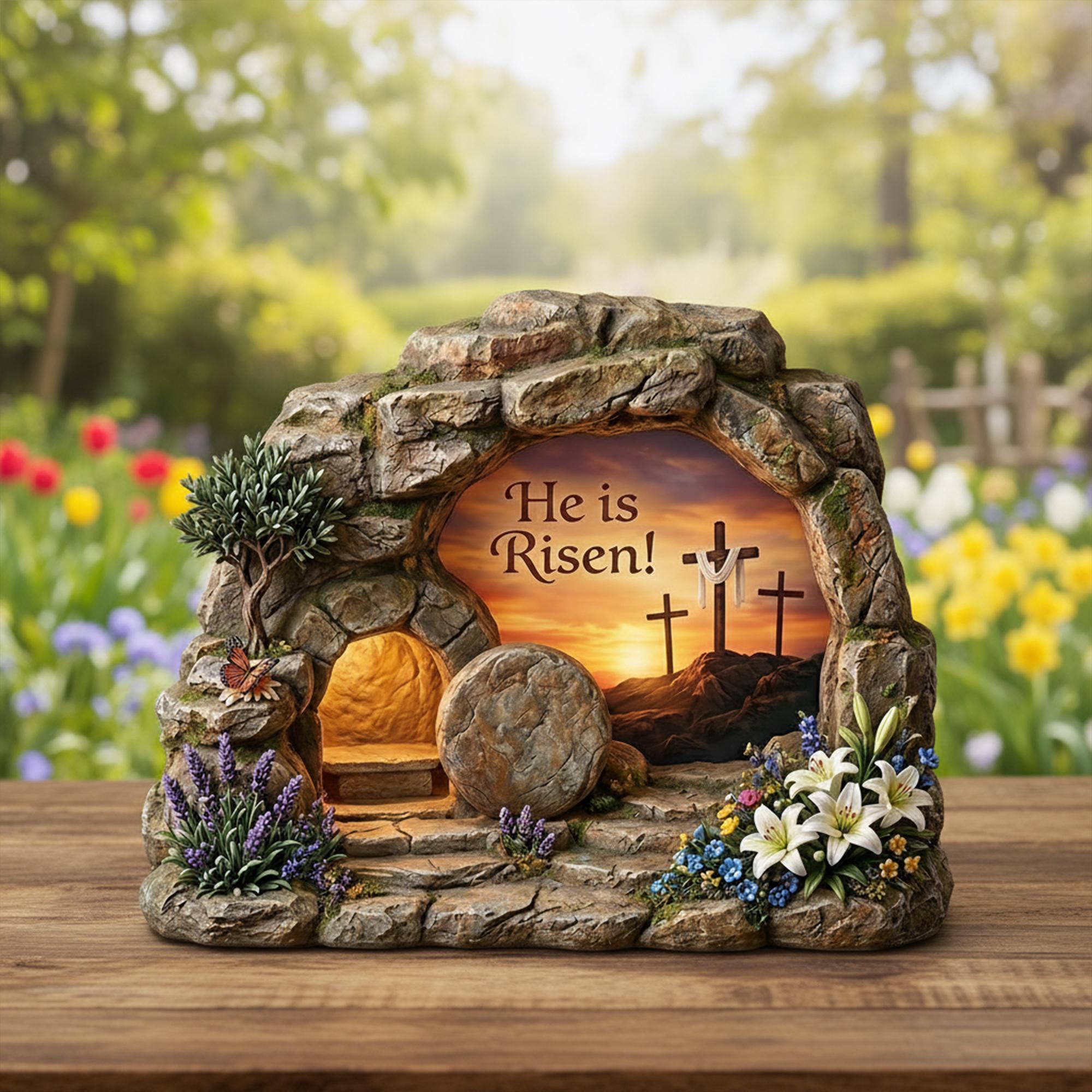 Easter Wooden Block, He is Risen Christian Sign, Empty Tomb Resurrection Scene, Meaningful Church Gift for Pastor Appreciation and Ministry