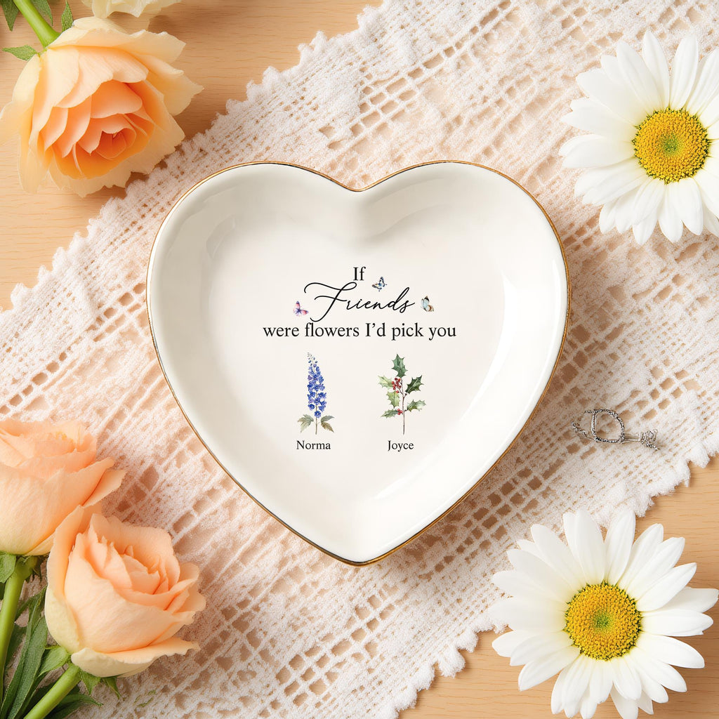 Personalized Friend Ceramic Ring Dish, Birth Flower Jewelry Holder, Wedding Bridesmaid Gift, Birthday Jewelry Dish, Christmas Gifts