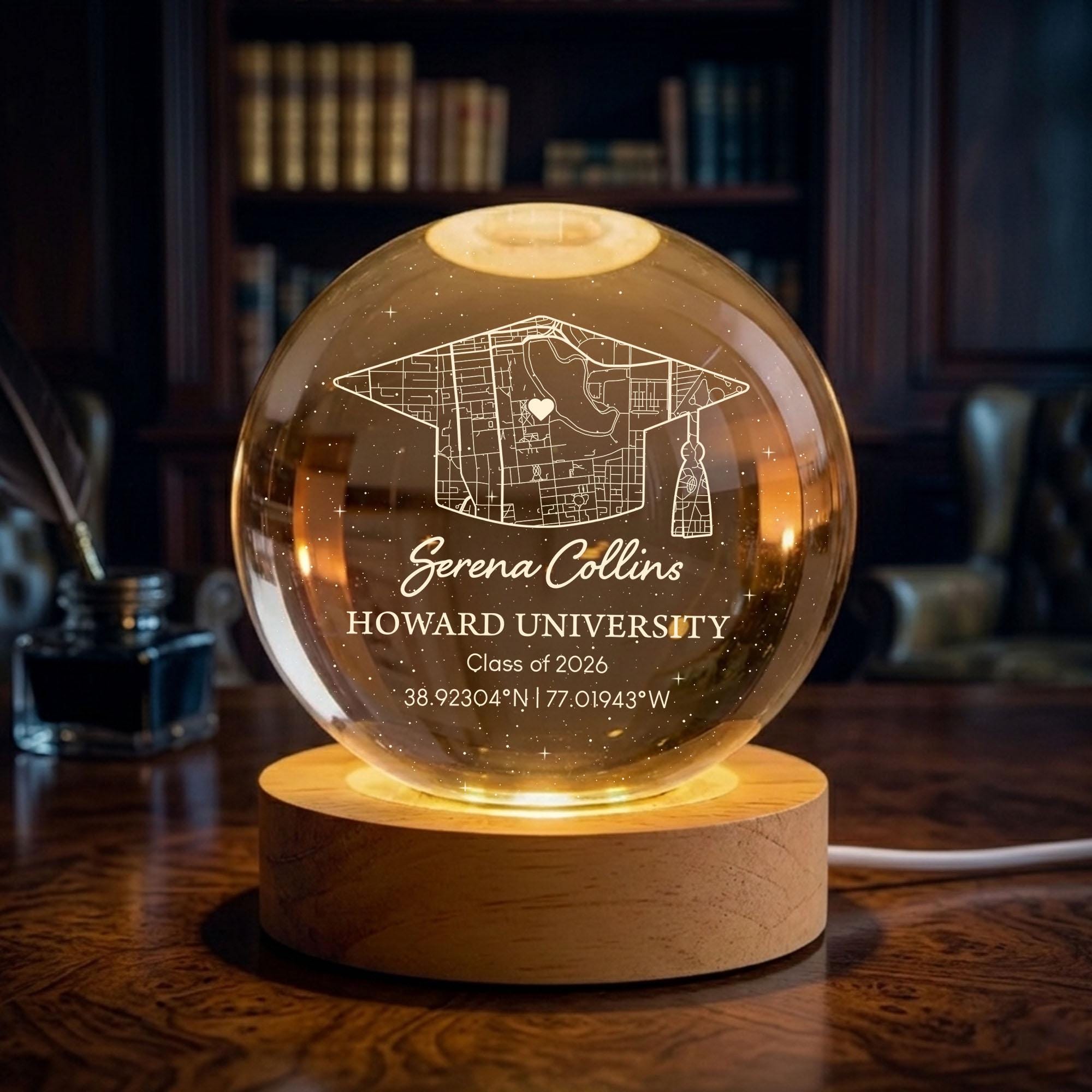 Personalized Graduation Gift, Personalized Crystal Ball Night Light, Custom Campus Map Graduation Gift, Class of 2026 Gift,2026 Grad Gift