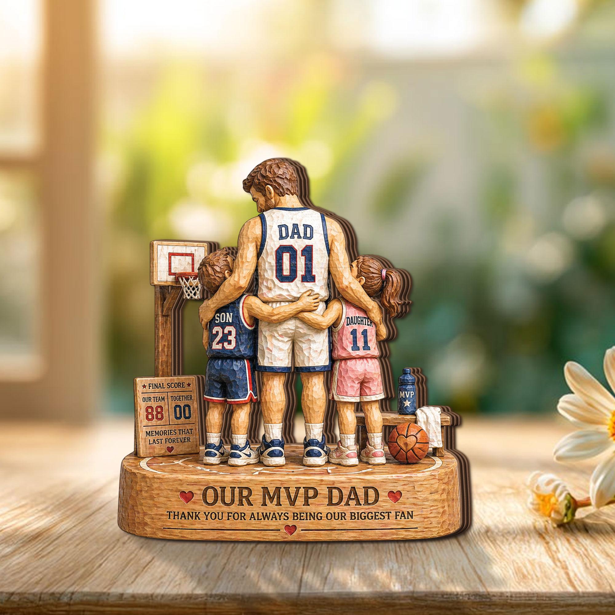 Personalized Basketball Dad Wooden Block, Our MVP Dad Keepsake Gift, Custom Father and Kids Sports Family Decor