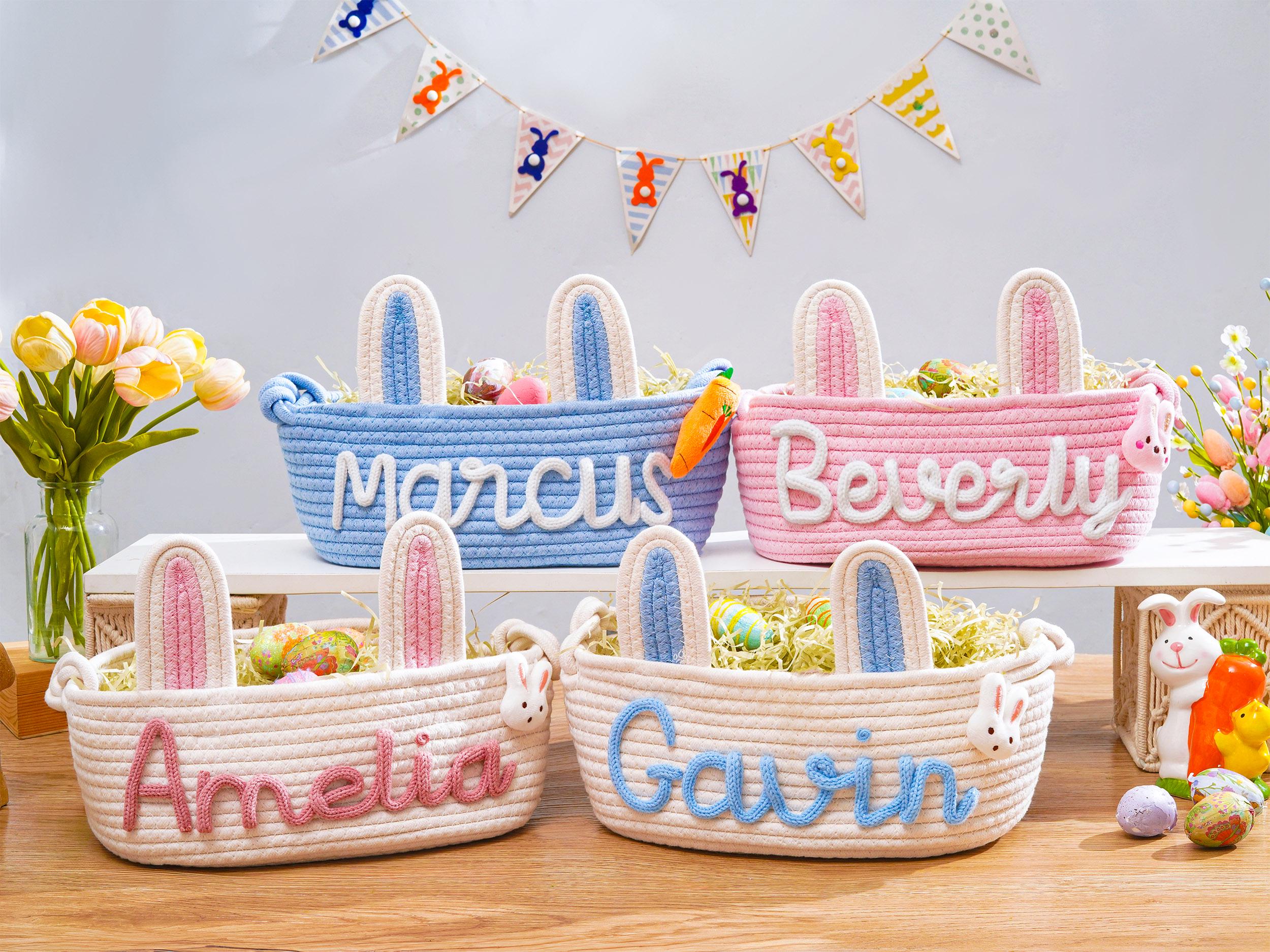 Personalized Easter Basket, Custom Cotton Rope Easter Basket, Easter Gift With Name, Easter Egg Hunt Basket, 1st Easter Egg Hunt Basket