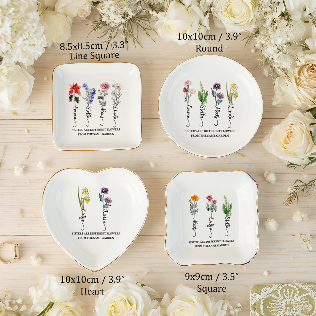 Sisters Are Different Flowers From the Same Garden, Personalized Ring Dish for Sister, Besties Flower Ring Holder, Friendship Jewelry Dish