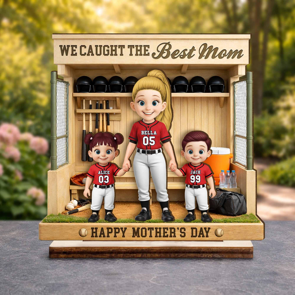 Personalized Baseball Mom Diorama, Custom Dugout Keepsake, Mother's Day Gift, Kids Names Plaque