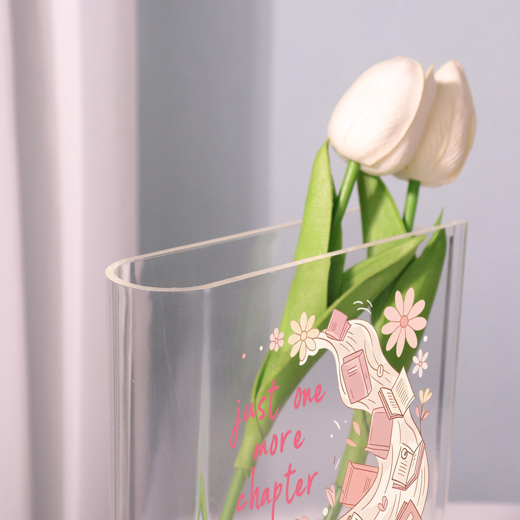 Just One More Chapter Acrylic Book Vase, Reading Quote Bookish Vase, Floral Book Shaped Vase, Aesthetic Decor, Custom Gift for Book Lovers
