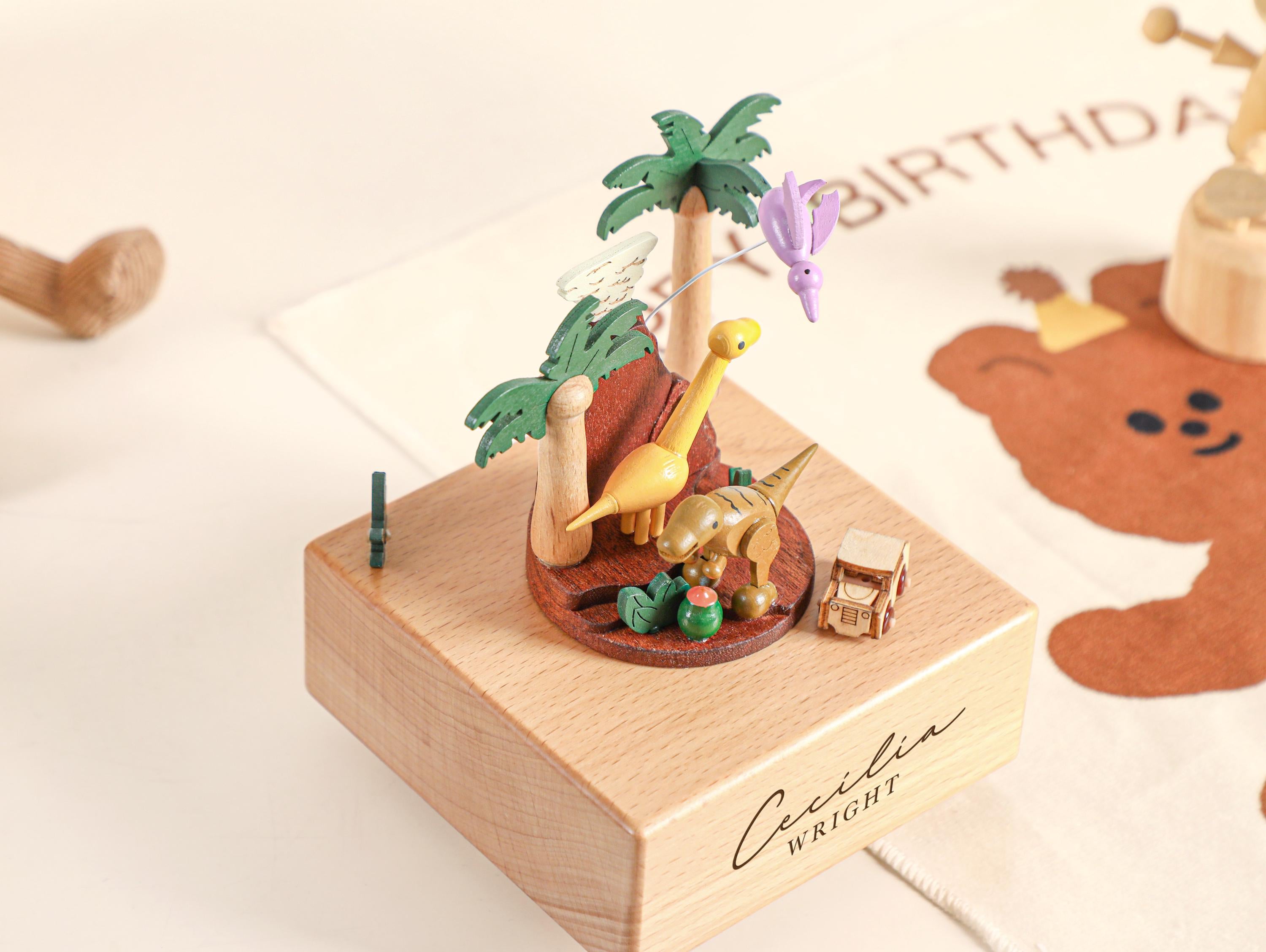 Dinosaur Park Music Box, Wooden Music Box, Custom Wooden Handmade Music Box, 1st Birthday, Personalised Music Box Gift, Baby Shower Gift