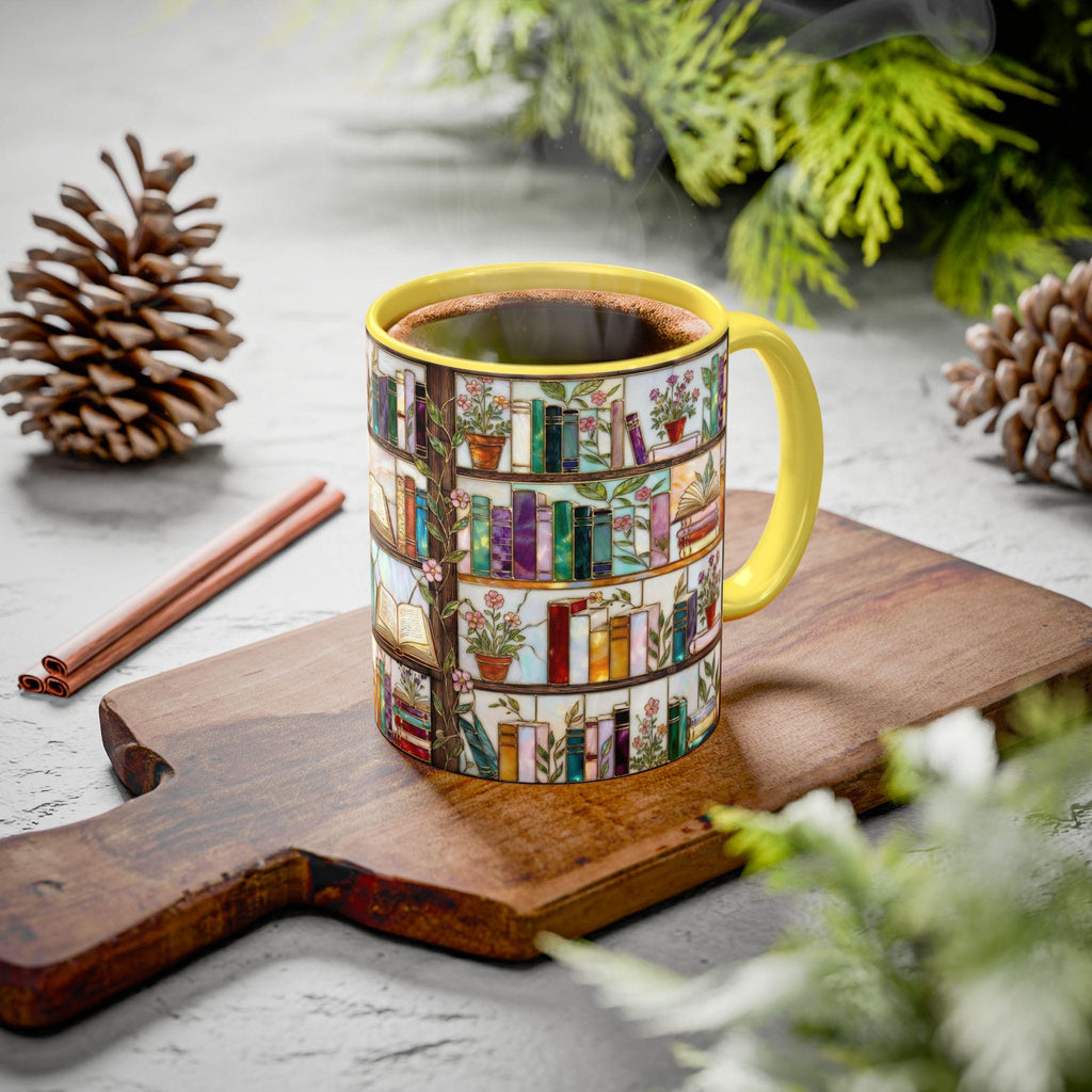 Book Lover Coffee Mug, Bookshelf Design Ceramic Mug, Vintage Library Bookish Cup, Gift for Readers