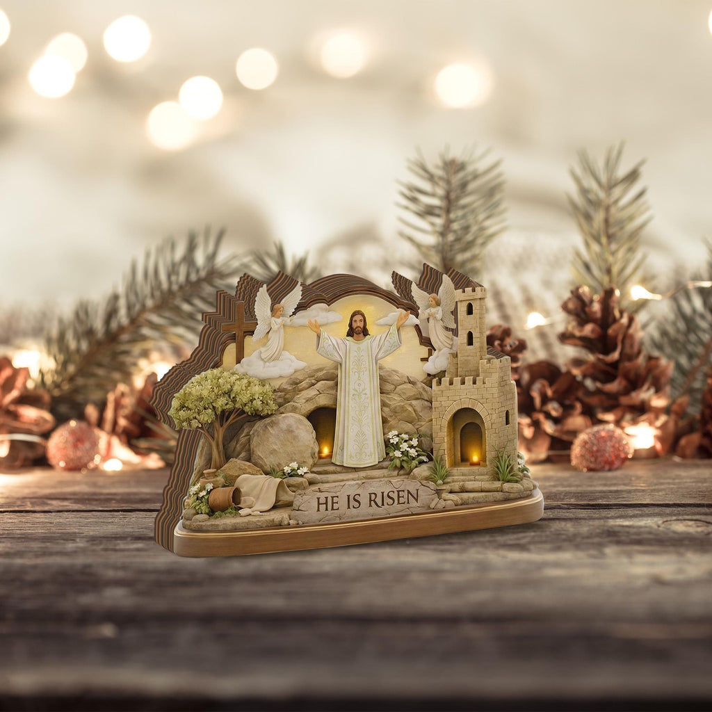 Easter Resurrection Wooden Sign, 2D Flat Empty Tomb Display, Religious Tabletop Decor, He is Risen Christian Art, Easter Keepsake for Home