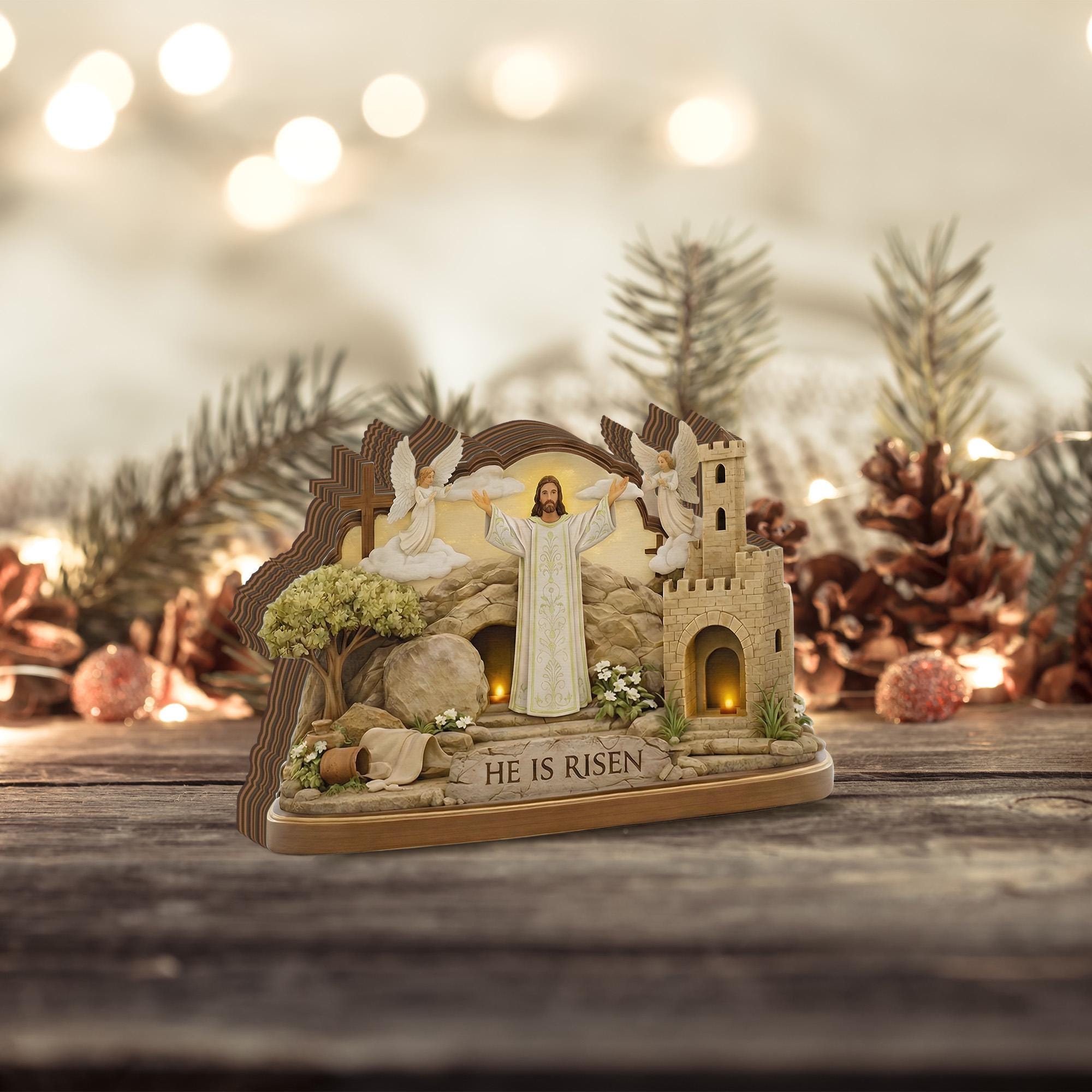 Easter Resurrection Wooden Sign, 2D Flat Empty Tomb Display, Religious Tabletop Decor, He is Risen Christian Art, Easter Keepsake for Home