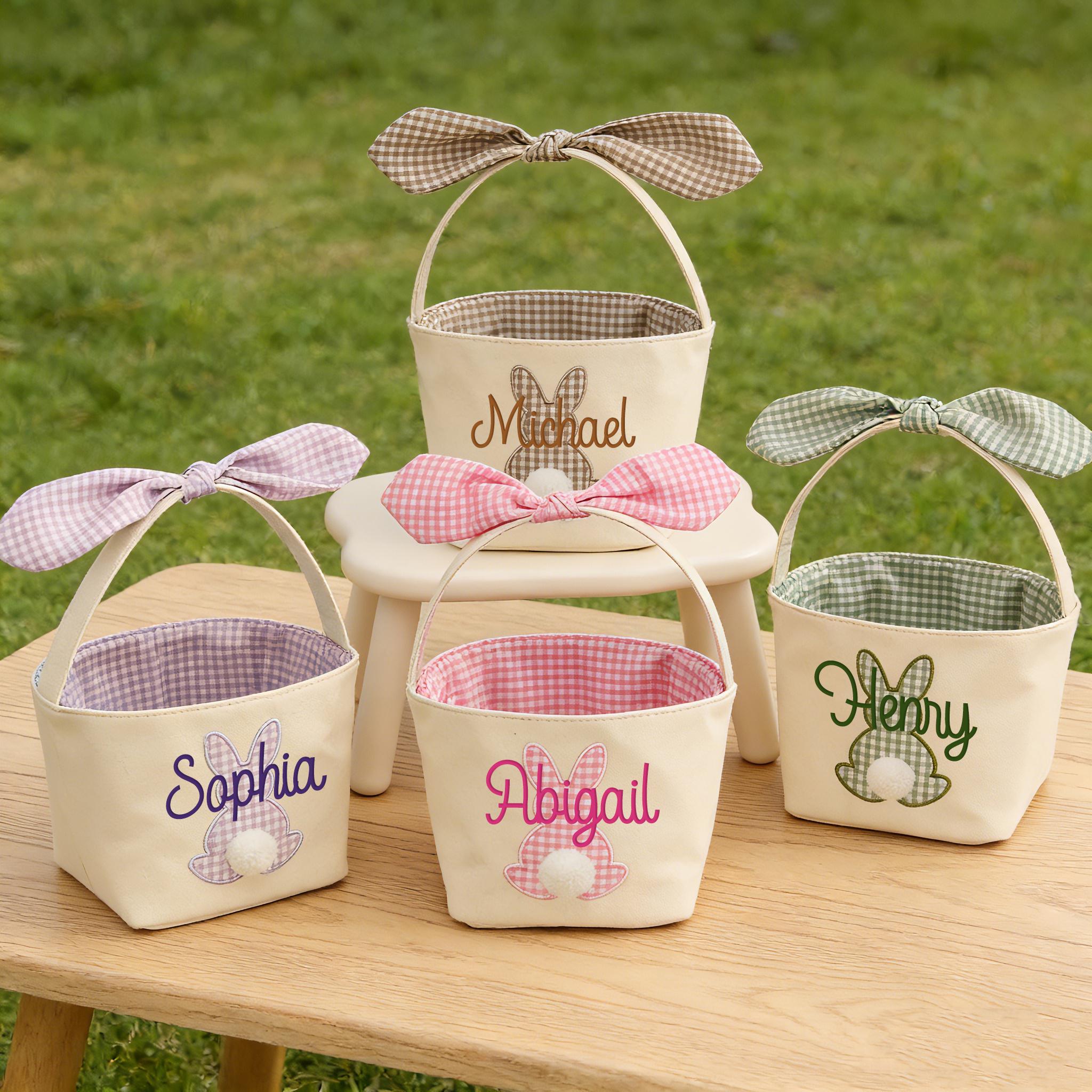 Personalized Easter Basket, Embroidered Name, Bunny Rabbit Basket, Easter Egg Hunt Basket, Easter Gift for Kid