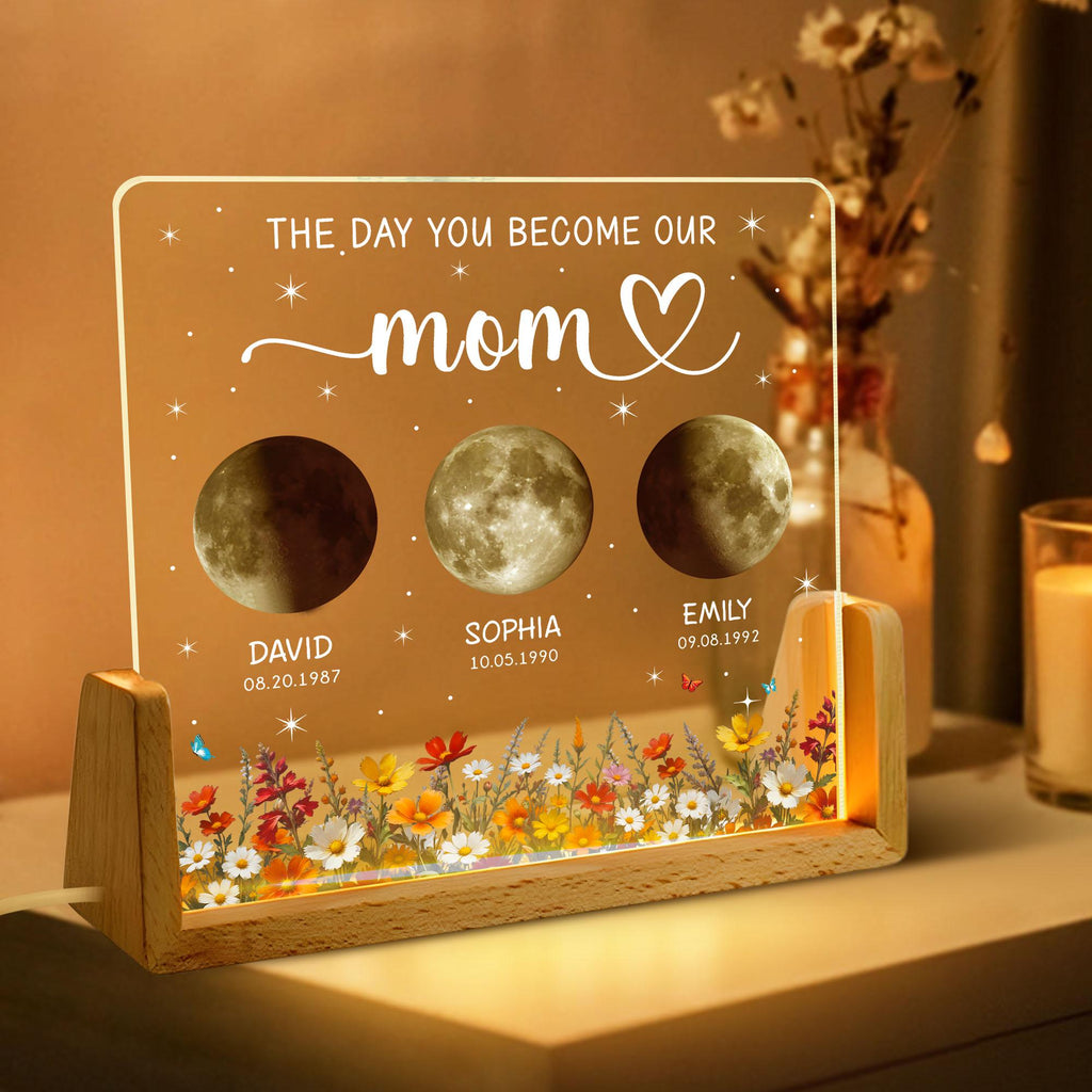 Personalized Moon Phase Crystal Lamp, Custom Moon Crystal Nightlight, the Days You Became Our Mom Dad Anniversary Gift, Mother's Day Gift
