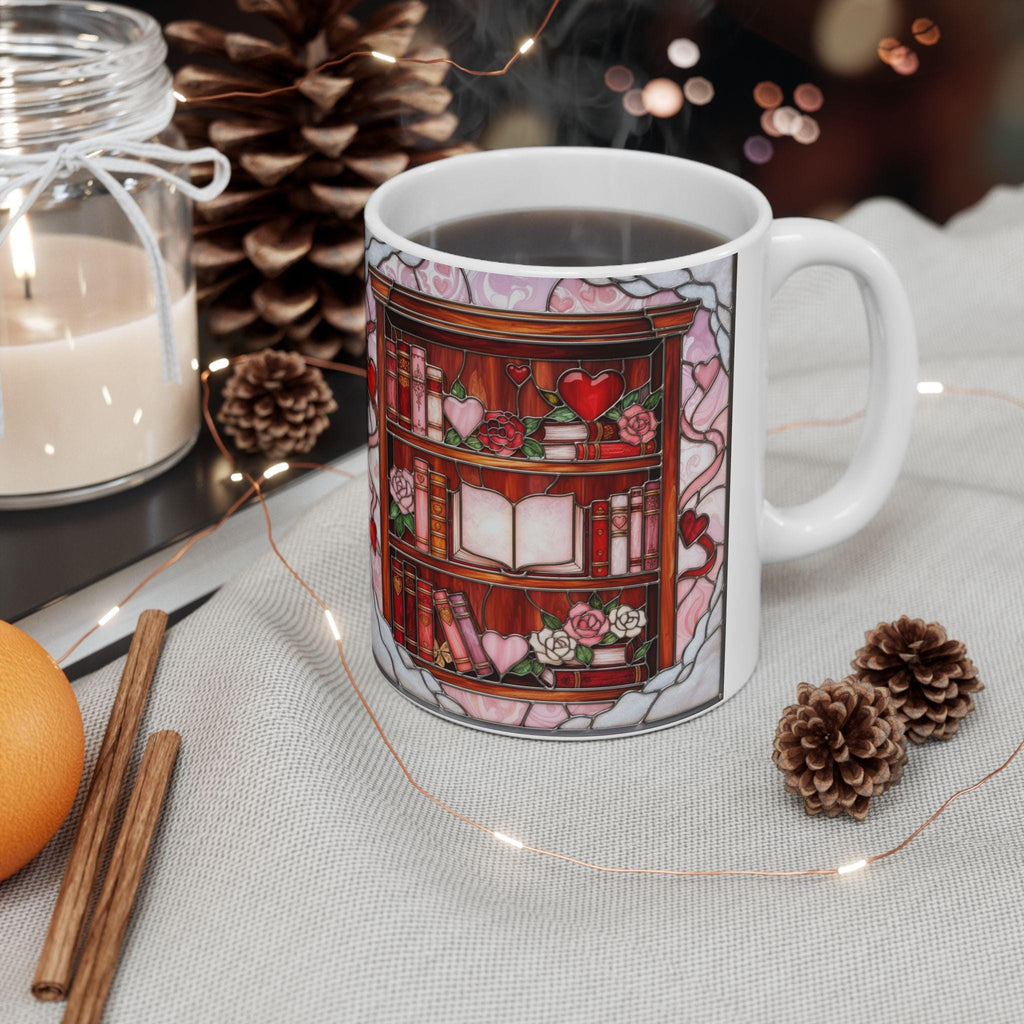 Stained Glass Style Bookshelf Mug, Colorful Floral Book Mug, Book Lover Gift. Elegant Reading Mug, Cute & Meaningful Ceramic Mug – Perfect Gift for Any Occasion