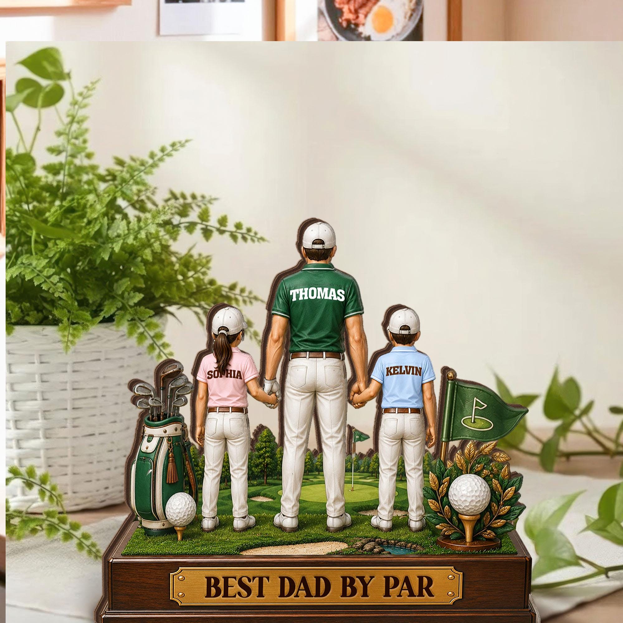 Best Dad by Par Golf Wooden Block, Personalized Name Gift for Dad, Custom Golf Lover Gift, Birthday Gift for Dad, Father’s Day Golf Gift