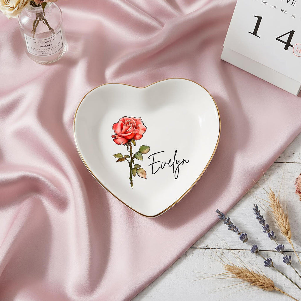 Personalised Birth Flower Trinket Dish, Custom Watercolor Flower Ring Dish, Birthday Jewelry Dish, Wedding Bridesmaid Gift,friendhship Gifts