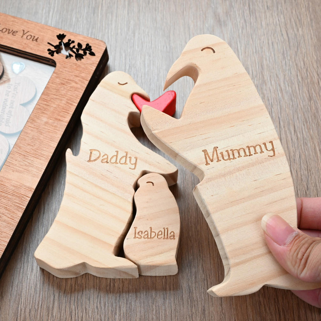 Personalized Wooden Penguin Family Puzzle, 2-6 Penguins Family Jigsaw Decor, Anniversary Gifts for Mom Dad Couples Family Keepsake Gift