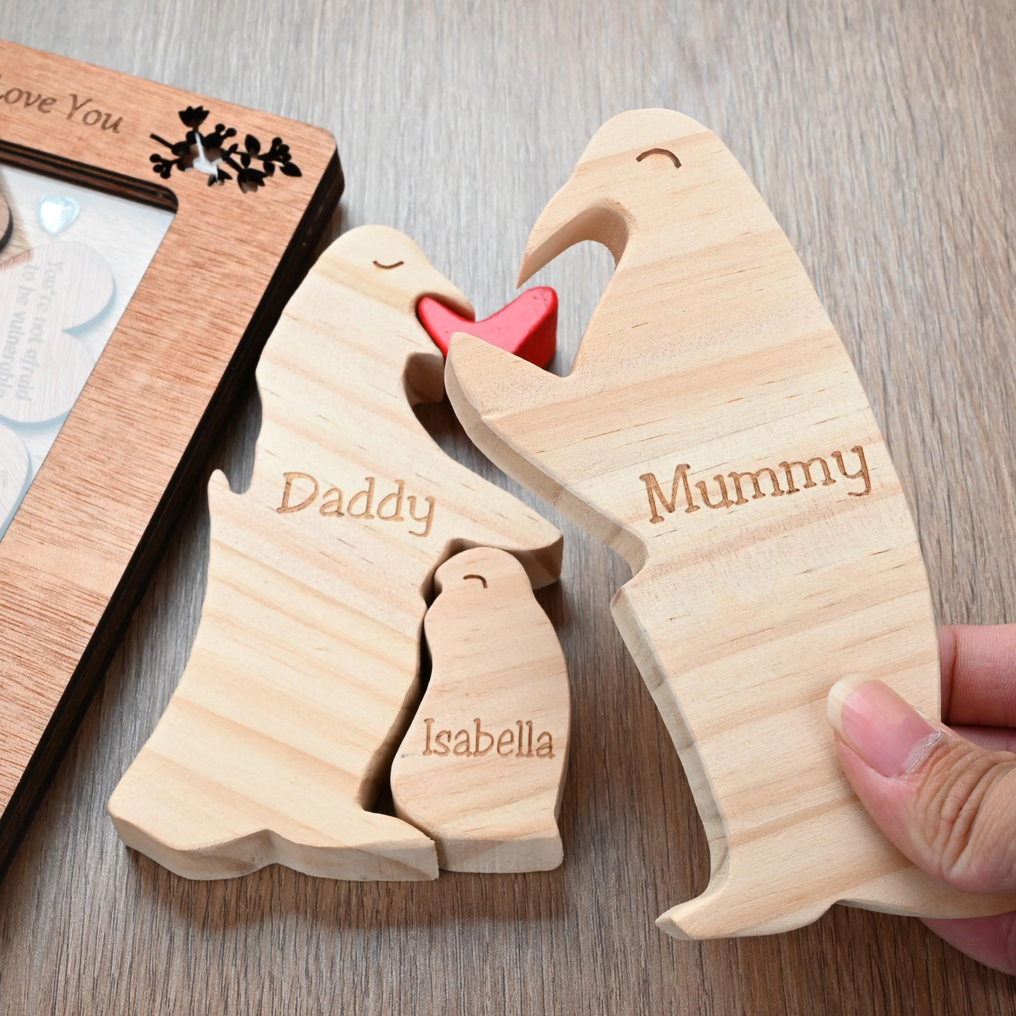 Personalized Wooden Penguin Family Puzzle, 2-6 Penguins Family Jigsaw Decor, Anniversary Gifts for Mom Dad Couples Family Keepsake Gift
