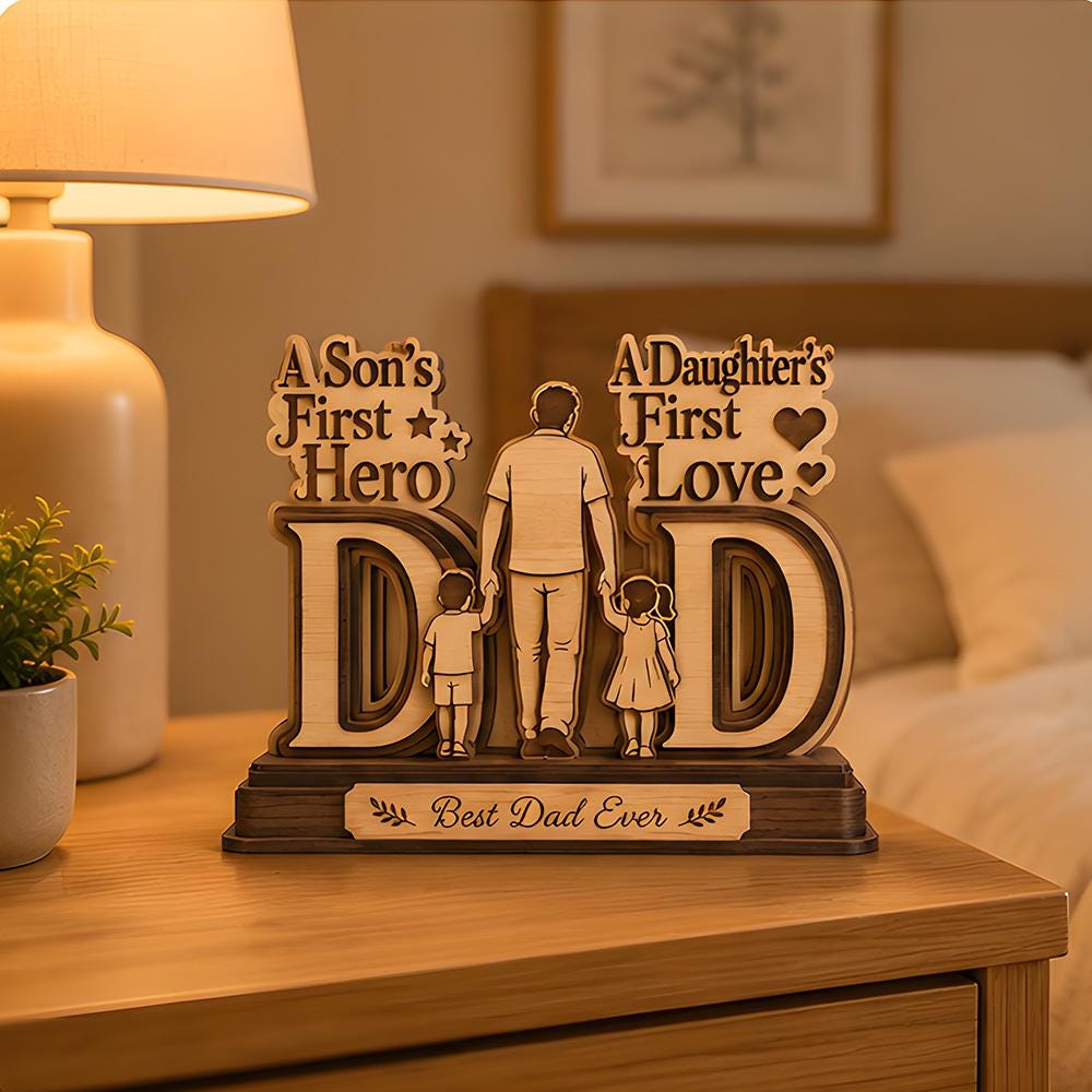 Wooden Dad Sign, Son's Hero Daughter's Love, Father's Day Gift, Papa Present