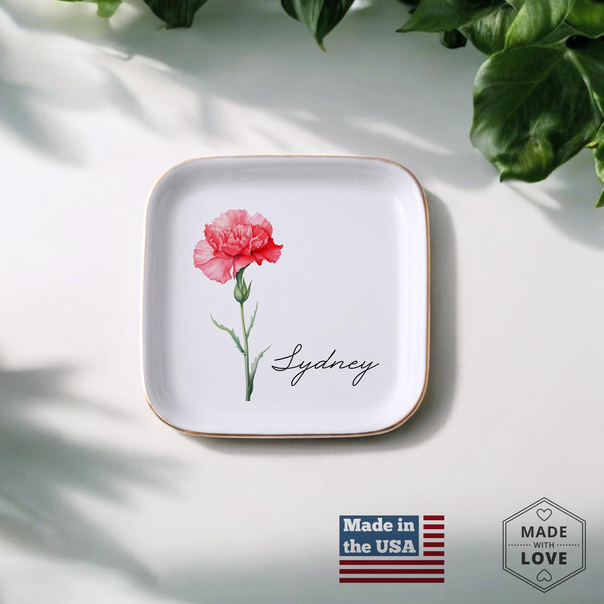 Personalized Birth Flower Trinket Dish, Flower Ring Dish, Birthday Jewelry Dish Gift, Bridesmaid Gift, Jewelry Storage, Ceramic Dish