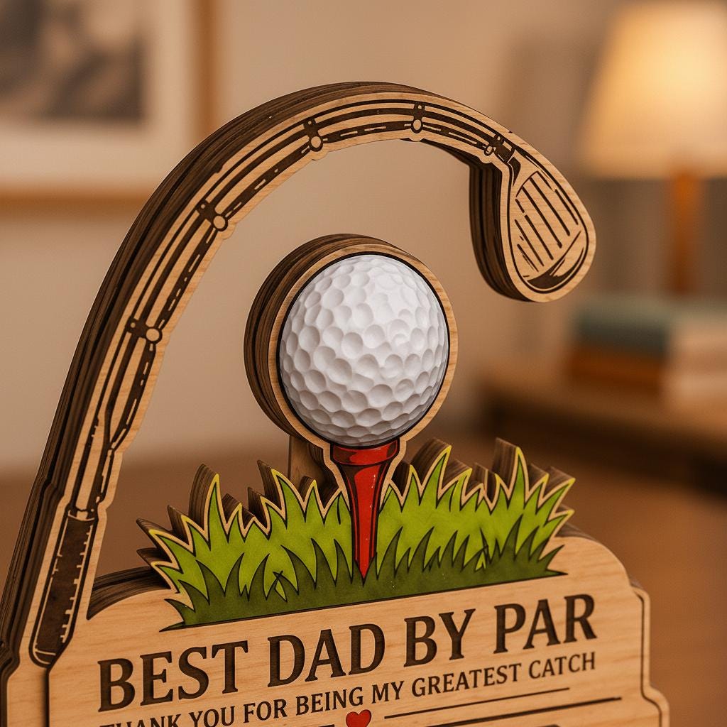 Personalized Golf Key Holder for Dad, Best Dad by Par Wooden Key Rack, Father's Day Gift From Kids, Custom Golf Lover Present