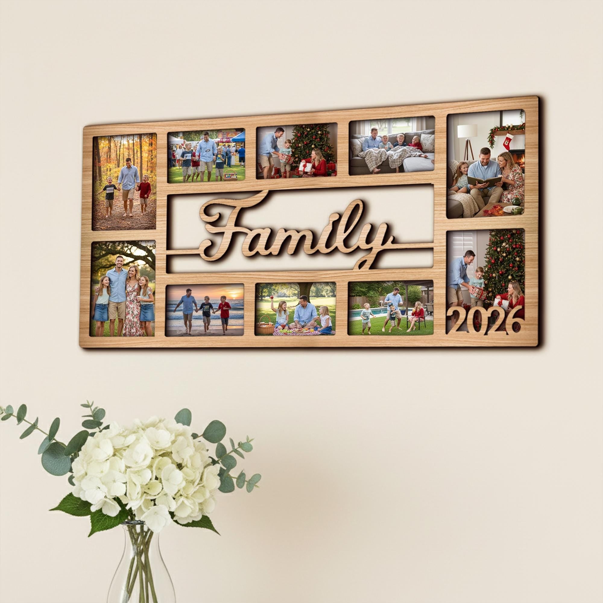 Custom Family Photo Frame – Personalized Wooden Collage Picture Display for Tabletop or Wall, Ideal Gift for Any Special Moment