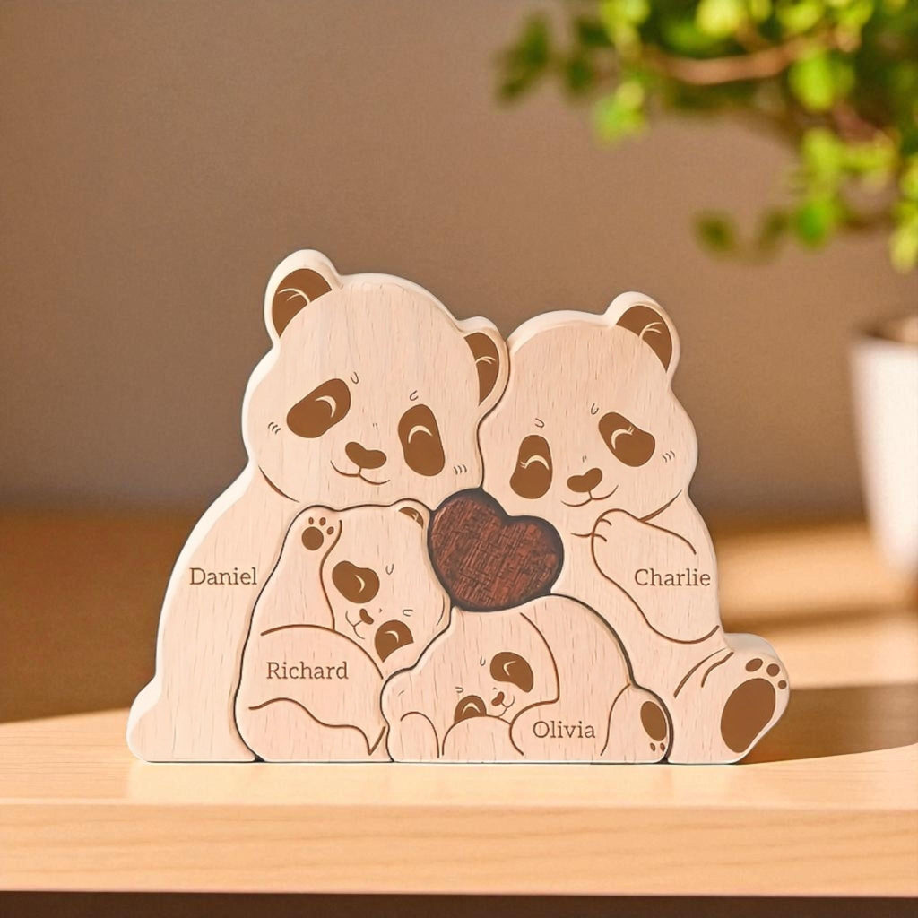 Panda Family Puzzle, Personalized Wooden Family Puzzle, Mothers Day Gift, Adoption Gift, Custom Panda Decor, Wooden Keepsake, Family Gift